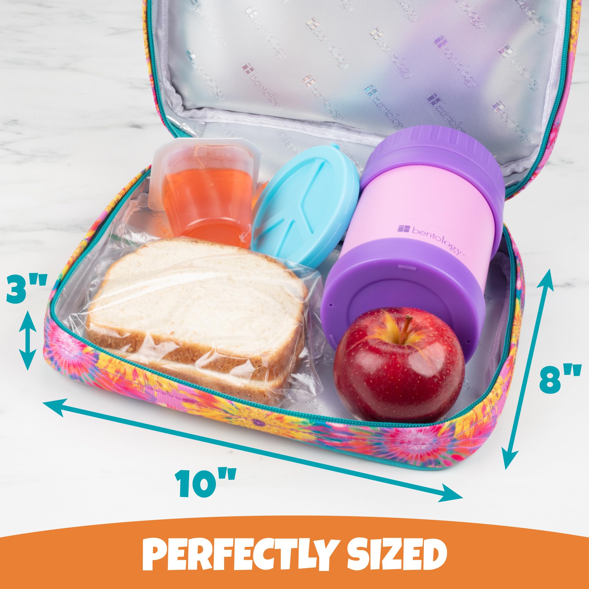 Bentology Insulated Lunch Box for Kids & Girls - Durable Reusable Lunch Tote Bag Fits Bento Boxes, Food Containers with Lids, Jars & Bottles - Keeps Food Hot or Cold Longer - Perfect for School, Work, Picnics & Travel