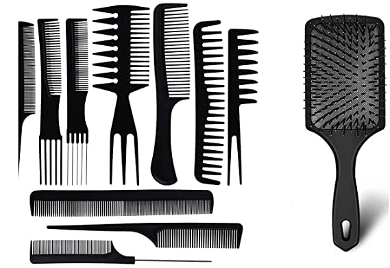 FAIRY FIRST 10-Piece Professional Hair Comb Set - Plastic Styling Combs Kit with Rat Tail Comb, Wide Tooth Comb, Detangling Comb & Paddle Brush for All Hair Types | Unisex Barber Tools for Salon, Home & Travel Use