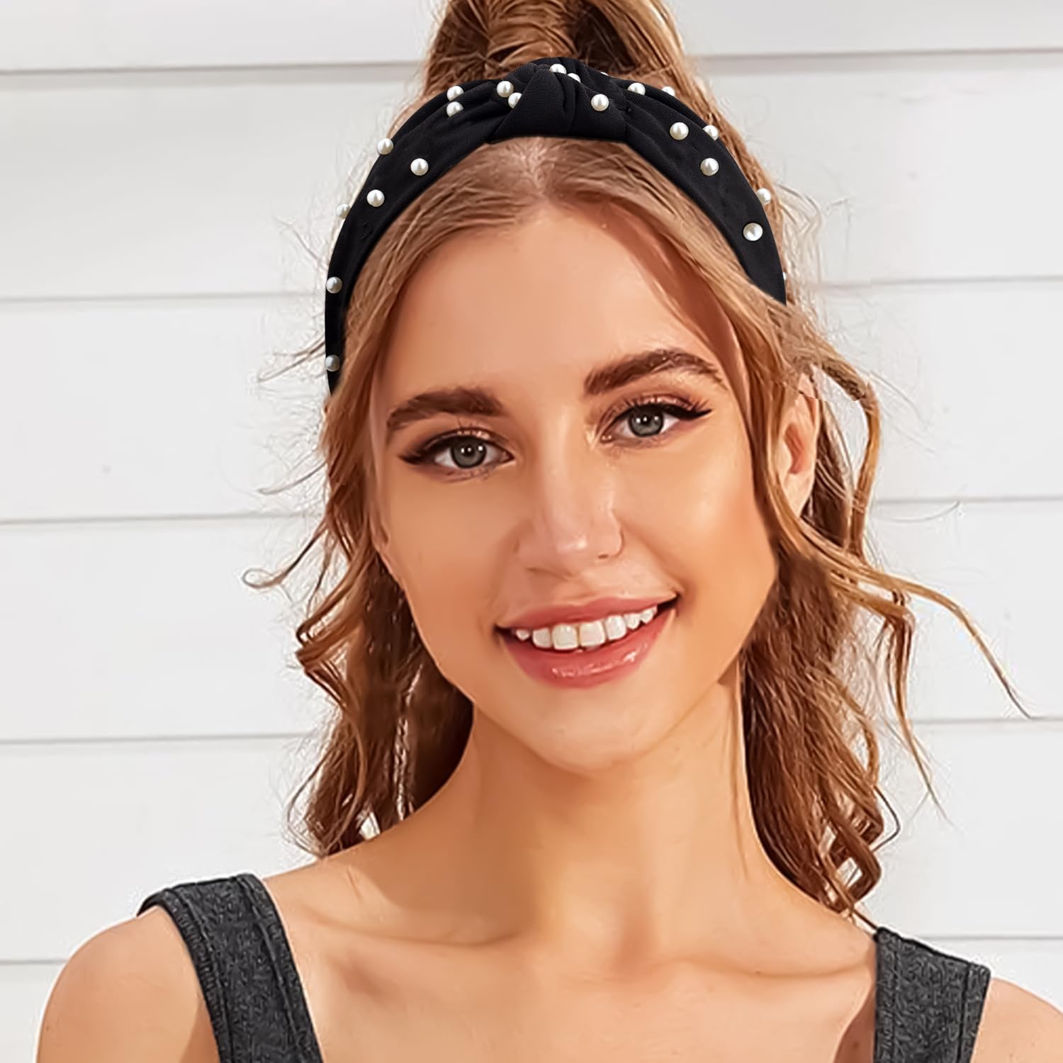 6 PCS Pearl Headbands for Women - Fashion Wide Knotted Fabric Hairbands, Non-Slip Hair Accessories for Women & Girls - Perfect for Weddings, Parties, and Everyday Wear