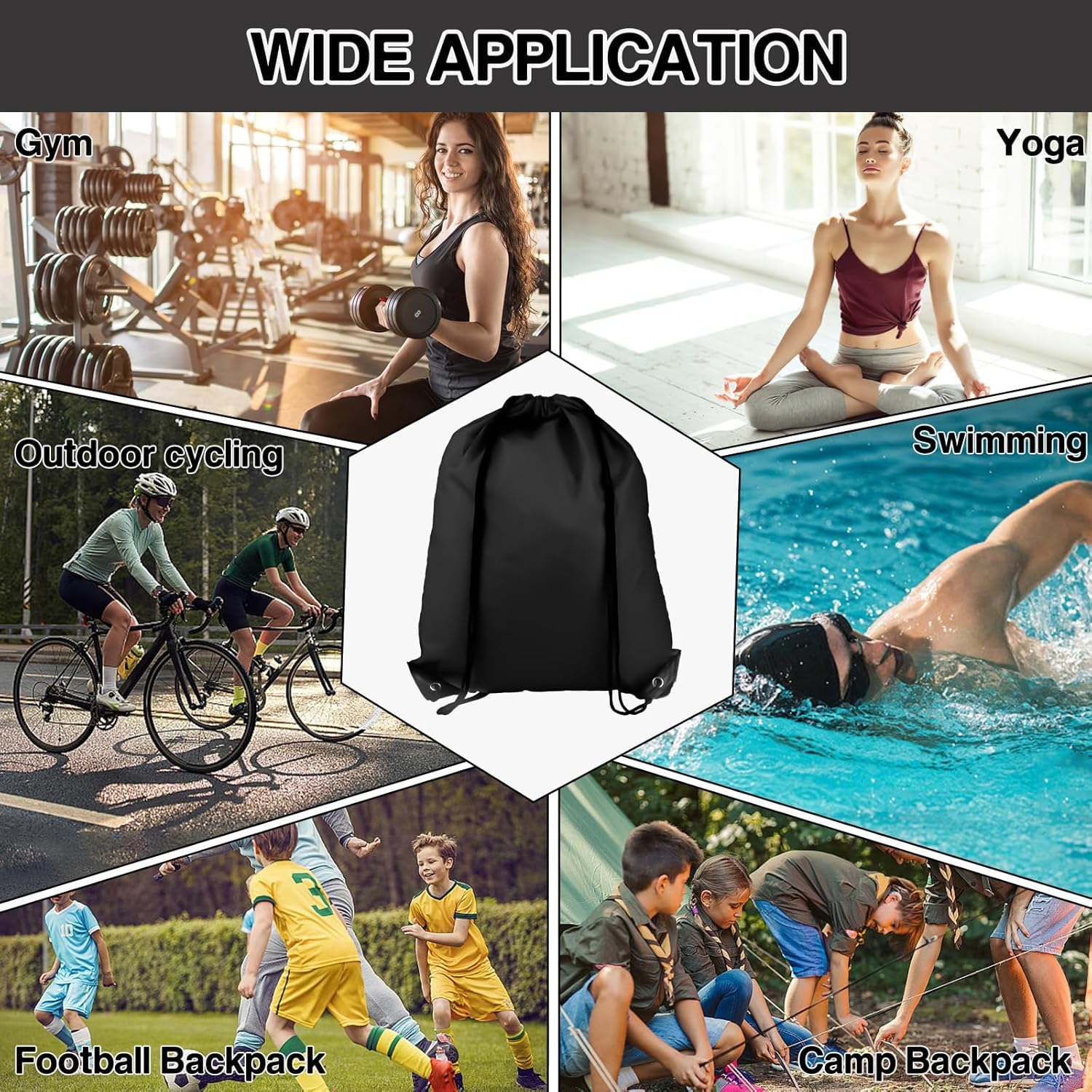 Premium Drawstring Backpack - 6 Pack Lightweight Sports Gym Bags for Travel, Swimming, Beach & Outdoor Activities | Breathable Mesh Shoulder Bags for Workout, Running, Yoga & School Essentials