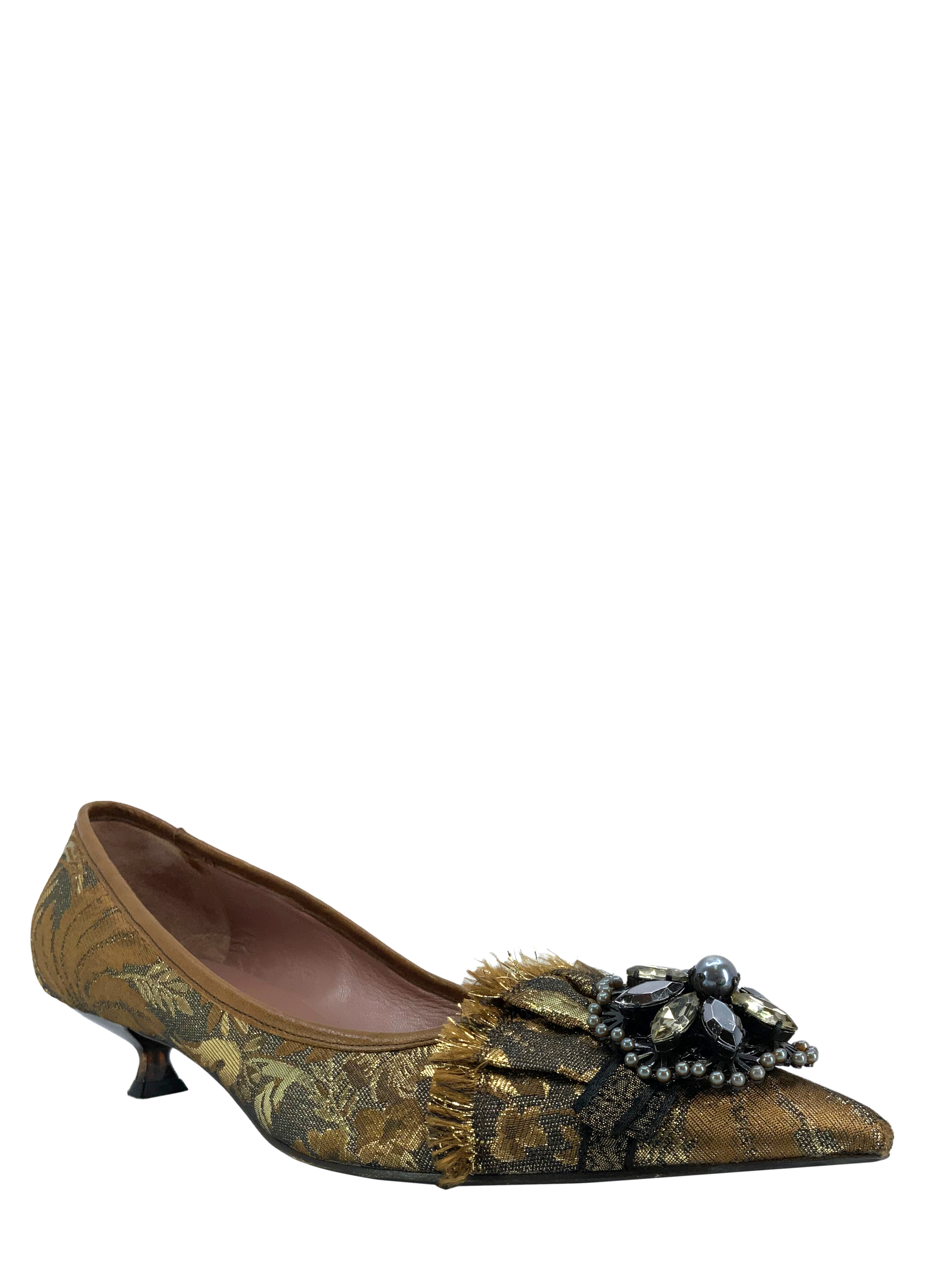 Miu Miu Jacquard Embellished Fabric Pumps Women's Shoes Size 8.5 - Elegant Heels for Parties, Weddings & Special Occasions