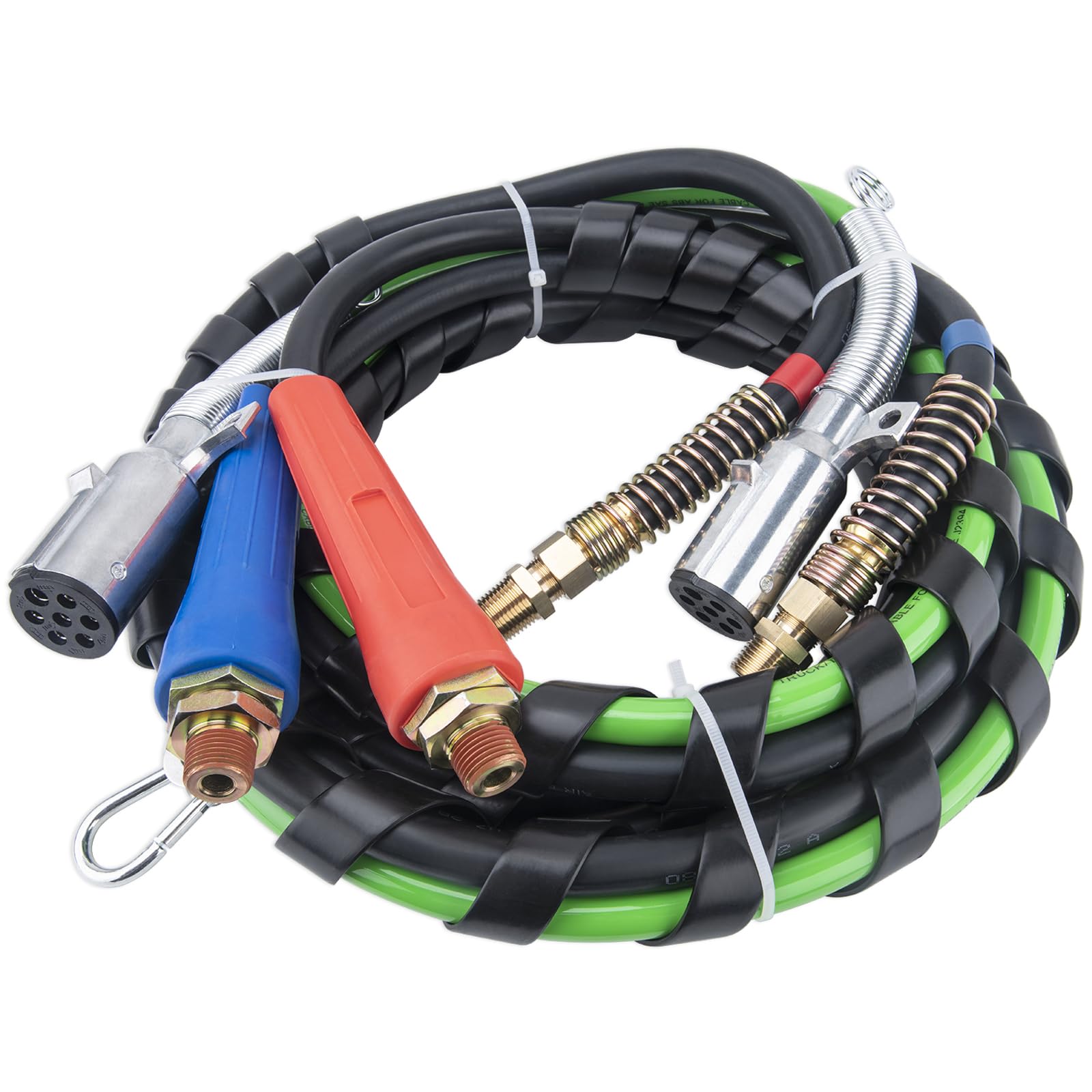 **Semi Truck Air Line Kit - 12Ft ABS & Power Air Hose with 7-Way Electrical Cable - 3 in 1 Heavy Duty Air Lines for Tractor Trailer - Ideal for Long Haul & Heavy Duty Towing**