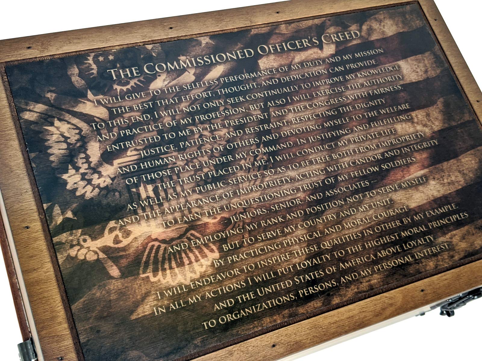 Commissioned Officers Creed Keepsake Box - Military Memorabilia Display Case for Medals, Badges & Awards - Perfect for Home Office, Military Gifts & Veterans Day Decor