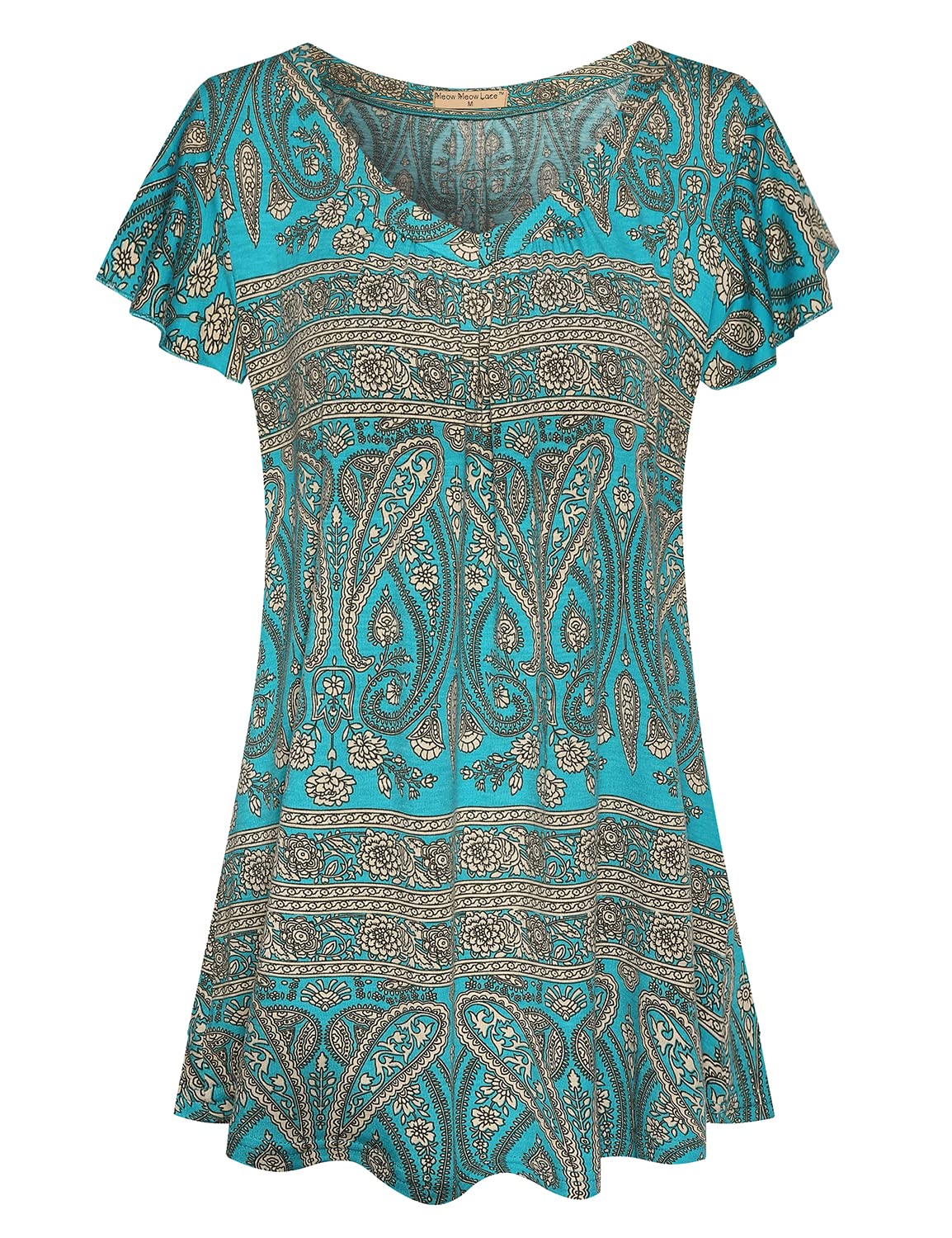 Women's Plus Size V-Neck Pleated Tunic Top with Ruffle Sleeves - Flowy Blouse for Work, Casual Outfits & Special Occasions