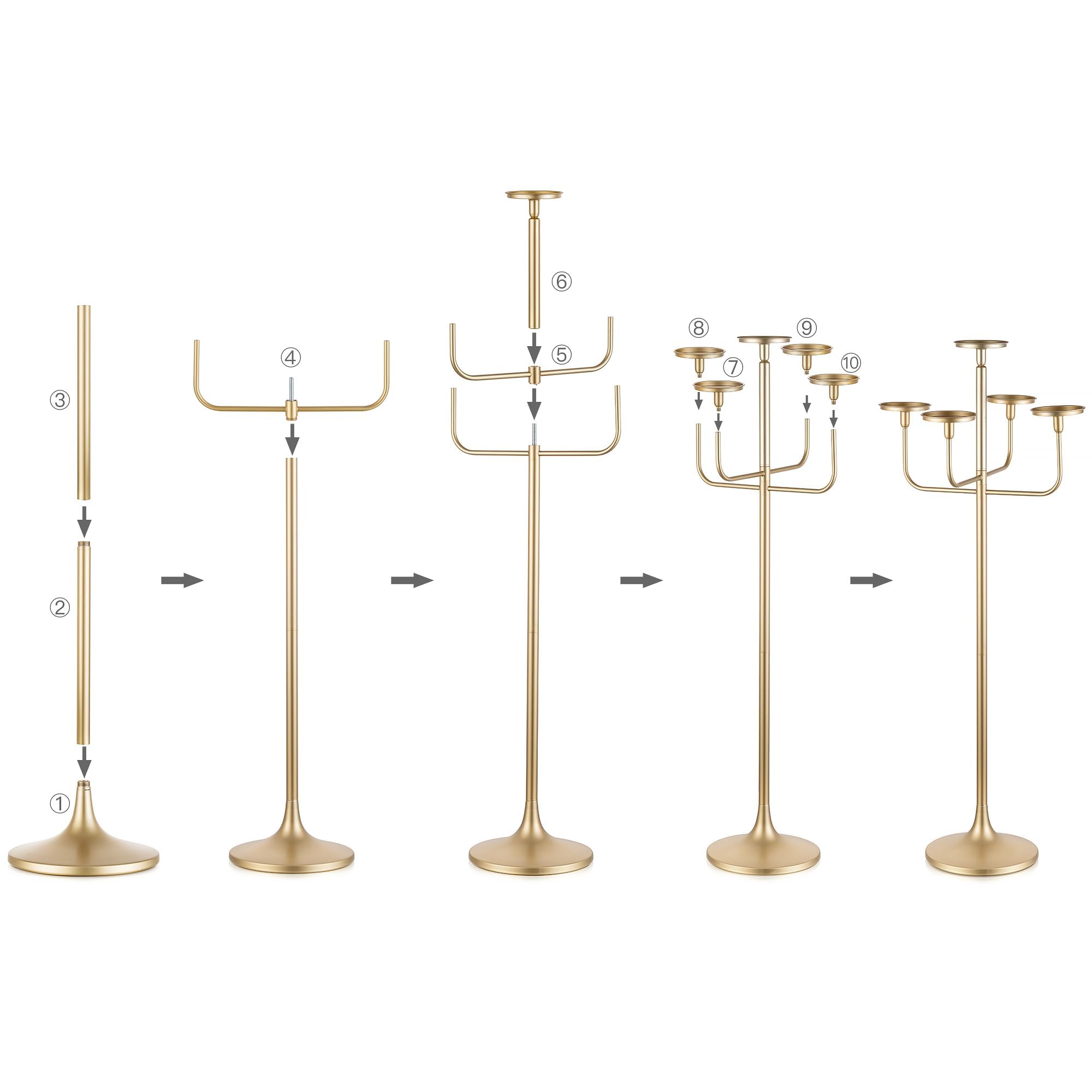 Romadedi 47 Inch Tall Gold Candle Holders - Set of 2 Elegant Floor Candelabra for Wedding Centerpieces, Home Decor & Special Events | Perfect for Pillar Candles, Church Altars, Romantic Dinners & Holiday Decorations