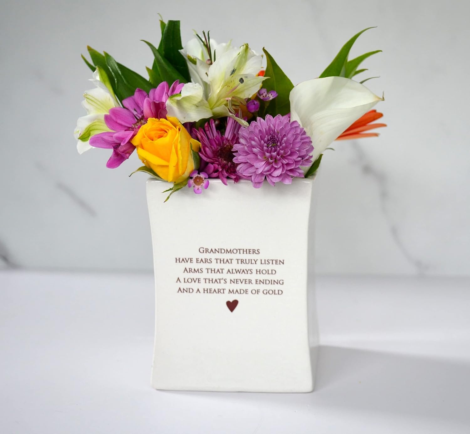 Square Ceramic Vase - Elegant Home Decor Gift for Grandma, Mother's Day or Birthday Present - Perfect for Living Room, Dining Table Centerpiece & Special Occasions