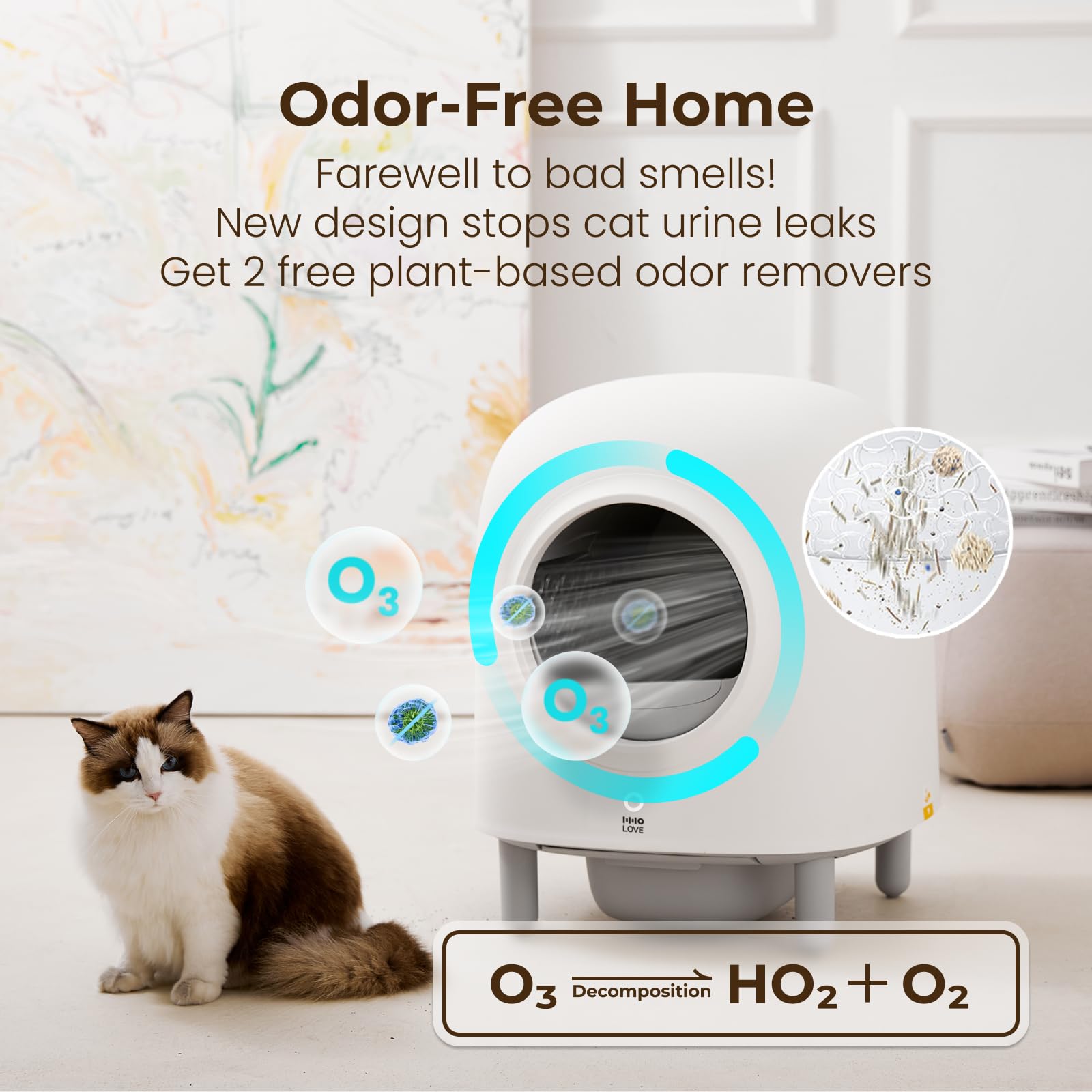 Self-Cleaning Cat Litter Box - 62L Automatic Litter Box for Multiple Cats with Odor Control, APP Remote Control, Weight Sensor & Pop-Up Alerts, No Scoop Required for All Cat Breeds (White) - Perfect for Busy Pet Owners & Multi-Cat Households