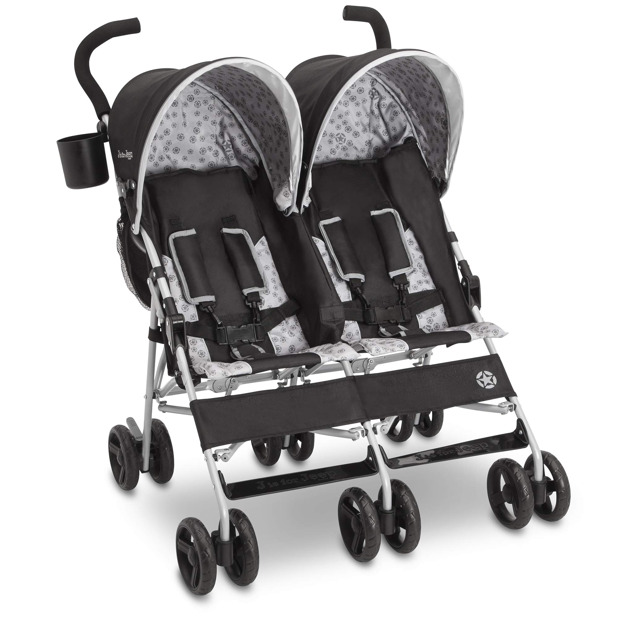Jeep Scout Double Stroller for Toddlers - Side by Side Baby Stroller with Adjustable Canopy & Storage Basket, Charcoal Galaxy - Perfect for Twins, Siblings or Daycare Outings
