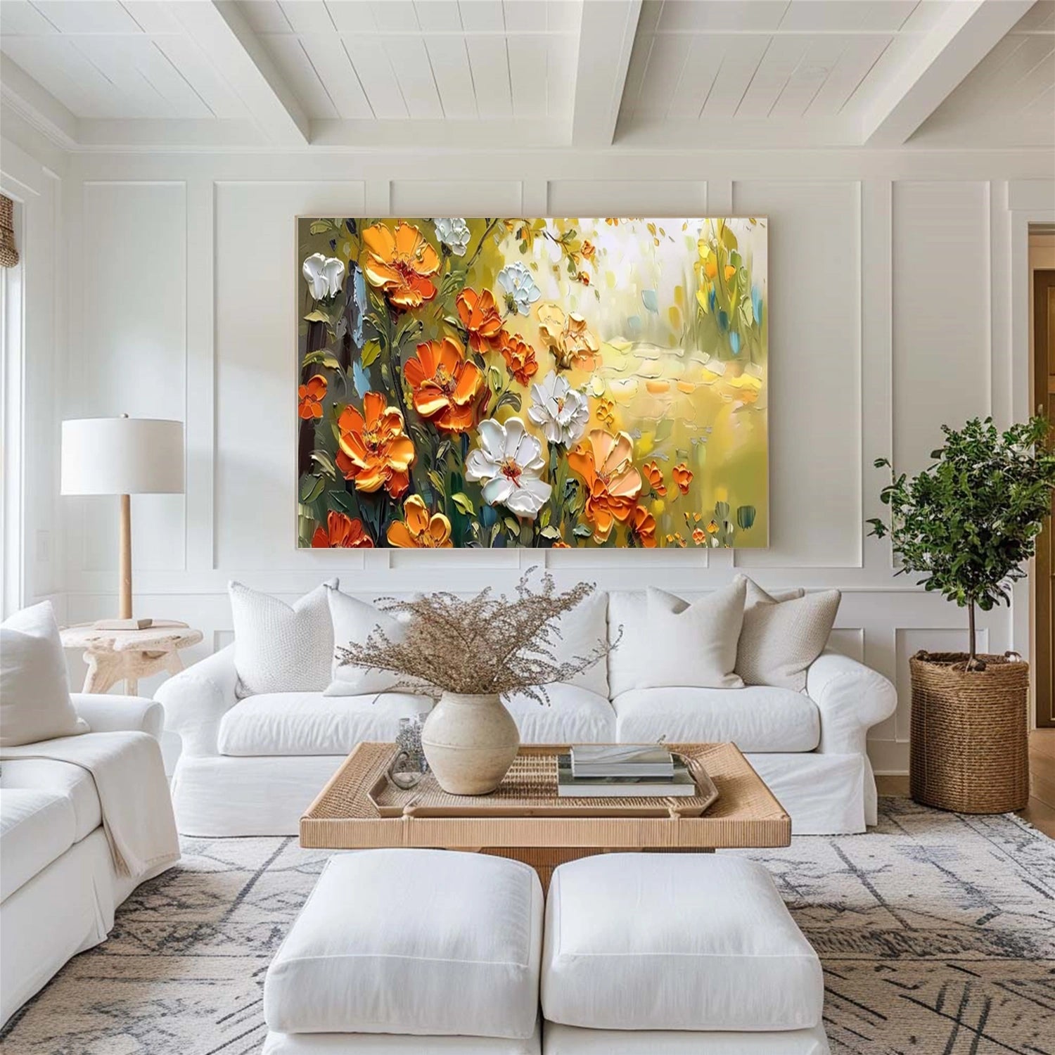 Beautiful Flower and Tree Painting #FT175 - Handmade Canvas Art for Home Decor, Living Room, Bedroom & Office Wall