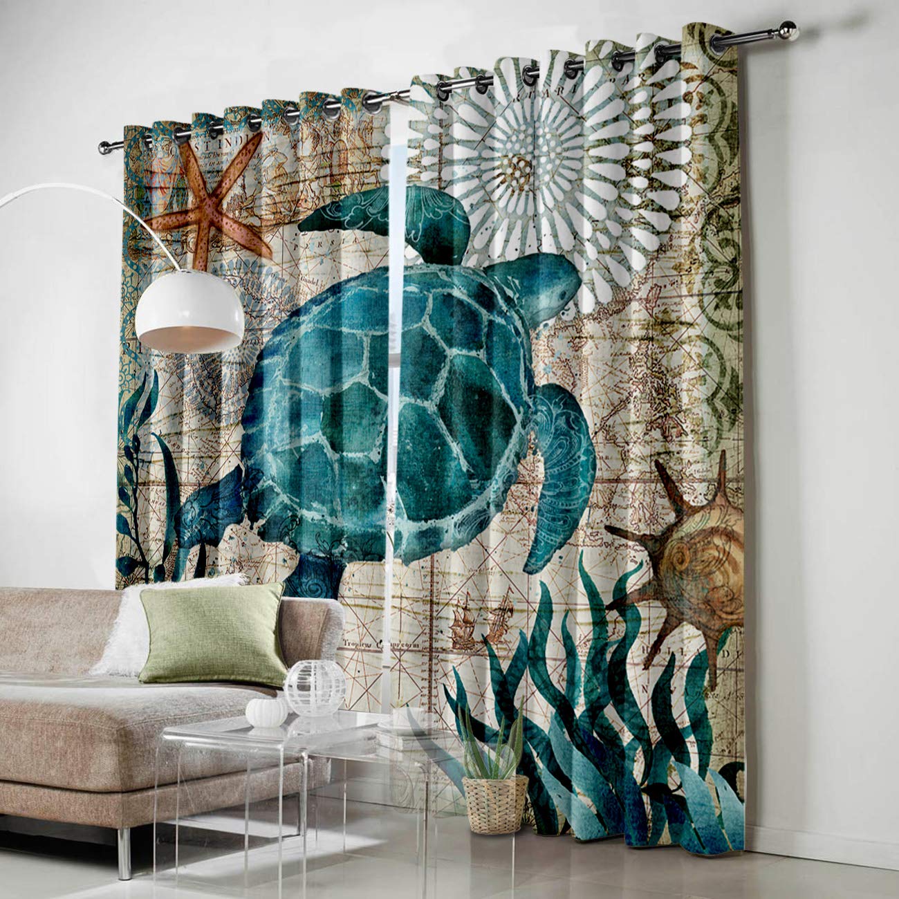84 Inch Blackout Curtains for Bedroom & Living Room - Thermal Insulated Grommet Drapes with Sea Turtle Ocean Design, Perfect for Kitchen & Patio Door Window Treatments | Noise Reducing & Energy Saving Room Darkening Panels