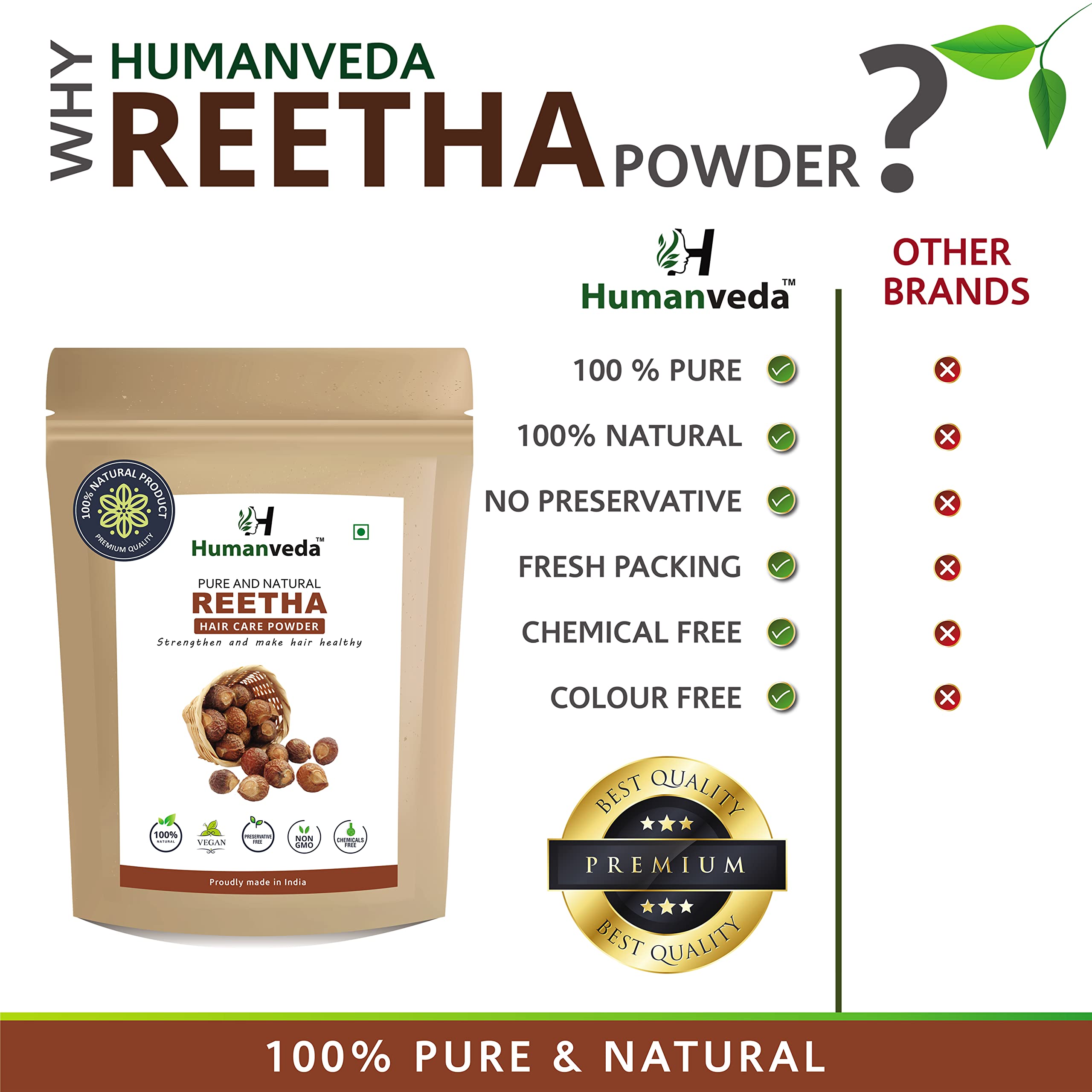 Humanveda Natural Amla, Reetha & Shikakai Powder - 100g Each (Pack of 3) | Herbal Hair Growth Treatment & DIY Hair Mask | Ayurvedic Hair Care Combo for Stronger, Healthier Hair | Perfect for Home Spa & Natural Hair Regimen
