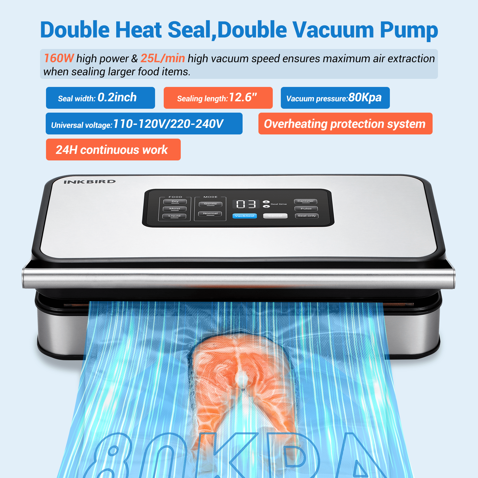 INK VS04 Vacuum Sealer Machine for Food Storage - Airtight Kitchen Appliance for Sous Vide, Meal Prep & Freezer Organization | Compact Home & Commercial Use