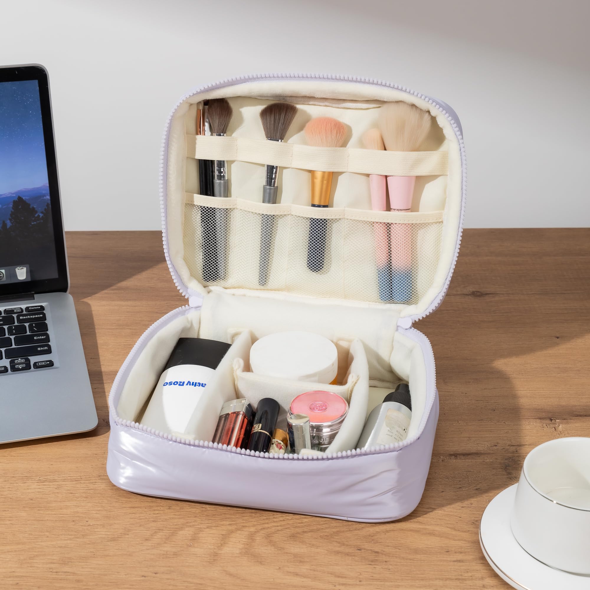 Shiny Puffy Makeup Bag Large Capacity - Waterproof Travel Toiletry Organizer for Cosmetics & Digital Accessories (Silver, L & M) | Perfect for Travel, Gym, and Daily Storage