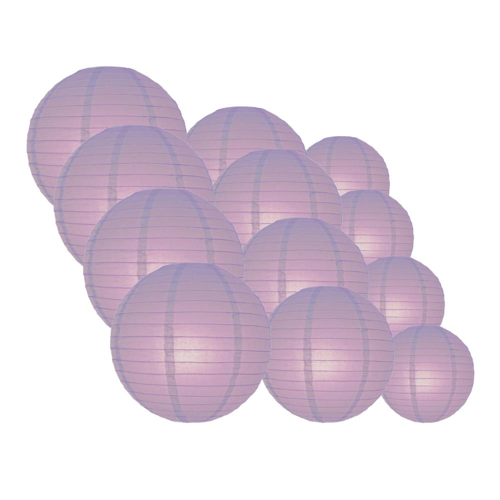 12 Pack Lavender Paper Lanterns for Party Decorations - 12/10/8 Inch Hanging Lantern Set for Wedding, Baby Shower & Home Decor