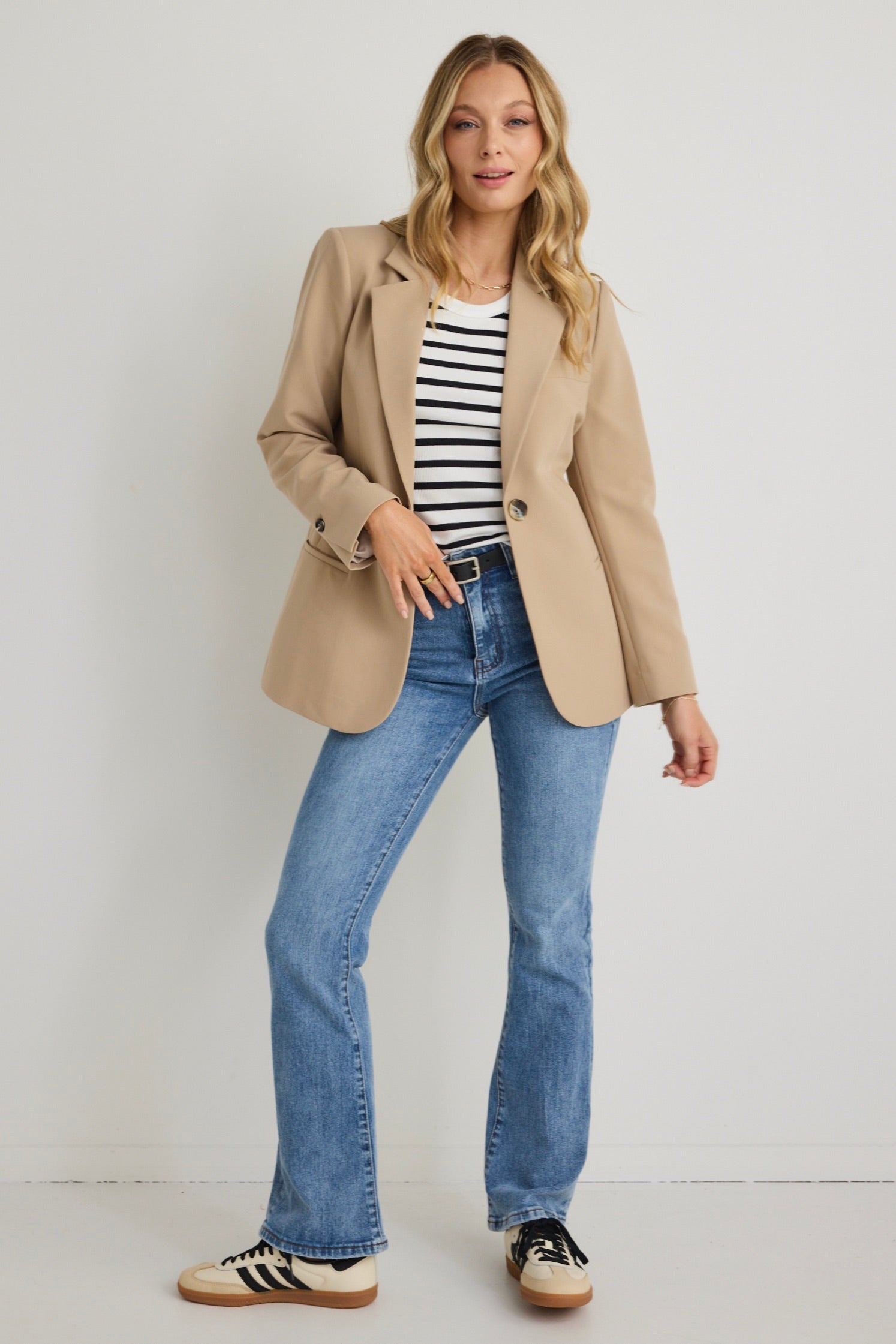 Stylish Camel Textured Fitted Blazer for Women - Elegant Office Wear & Business Casual Outfits - Perfect for Work, Meetings, and Professional Events