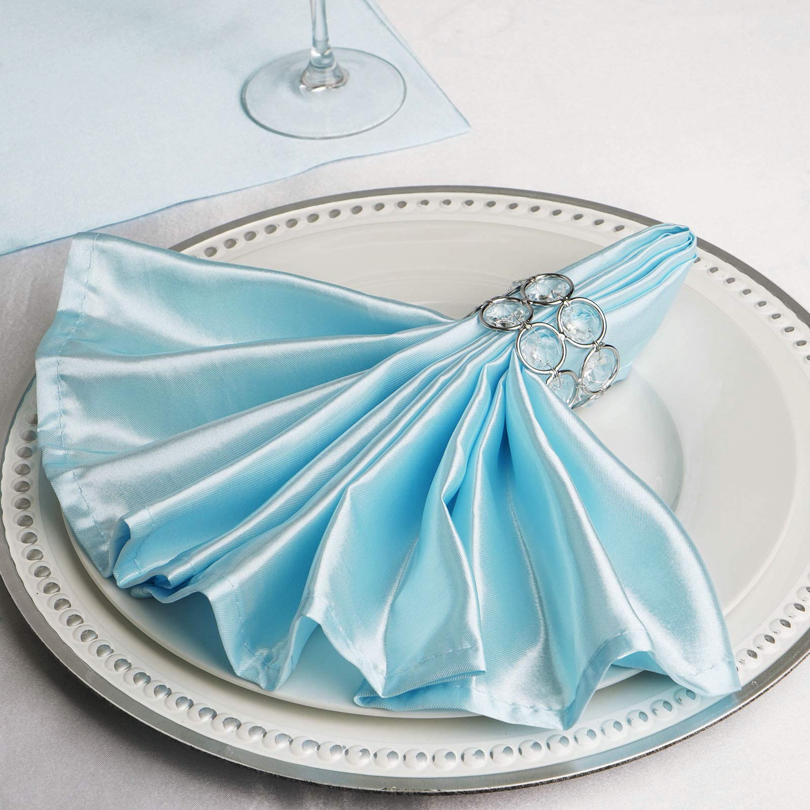 50-Pack 20-Inch Light Blue Satin Dinner Napkins for Wedding, Party, Reception - Elegant Table Linens for Restaurant, Kitchen & Home Decor | Perfect for Formal Dining, Bridal Showers & Special Occasions