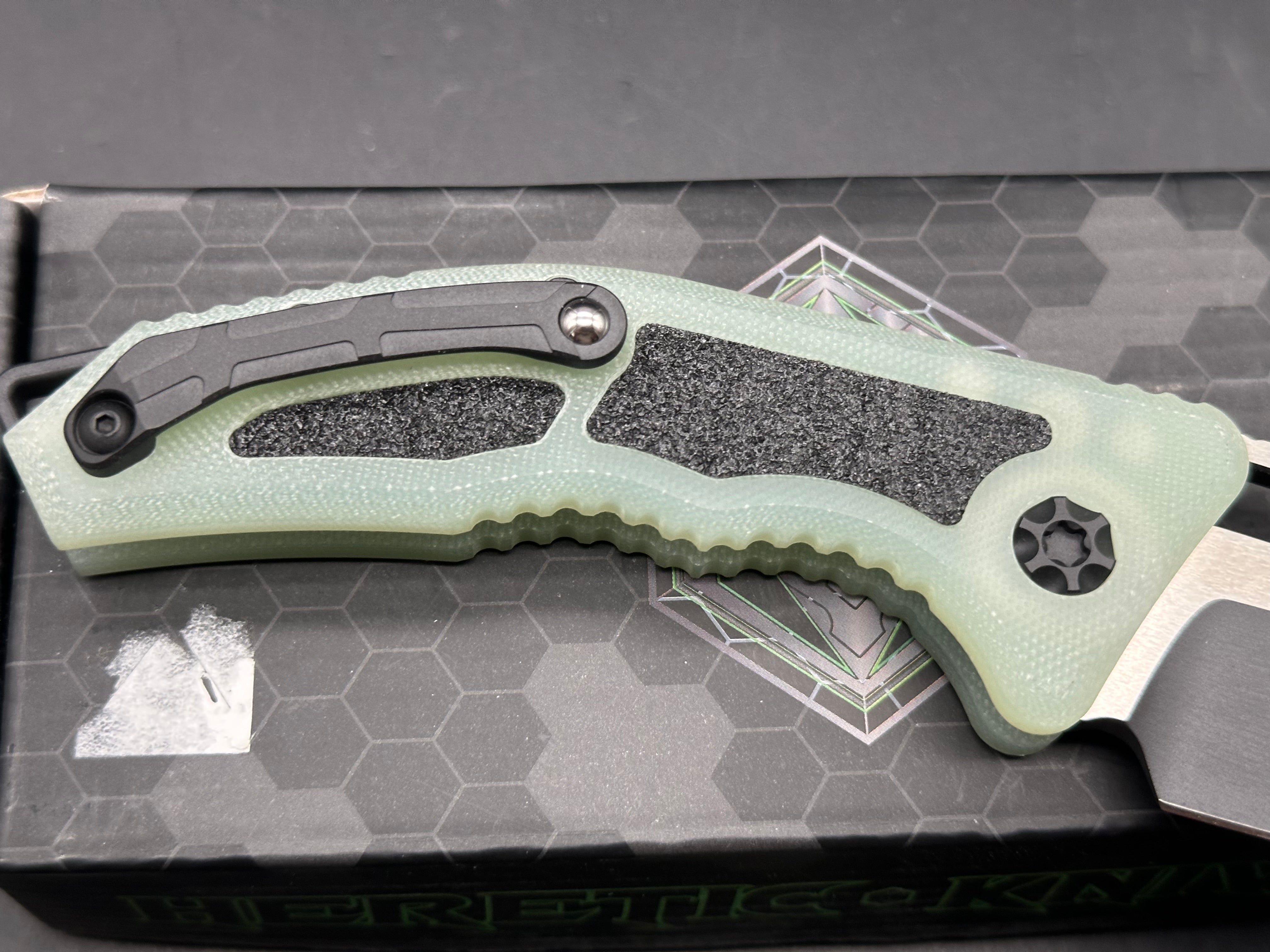 Heretic Knives Medusa OTS Automatic Knife - Jade G10 & Black Two-Tone Tanto Blade in Elmax Steel - EDC, Tactical, Outdoor Survival & Everyday Carry