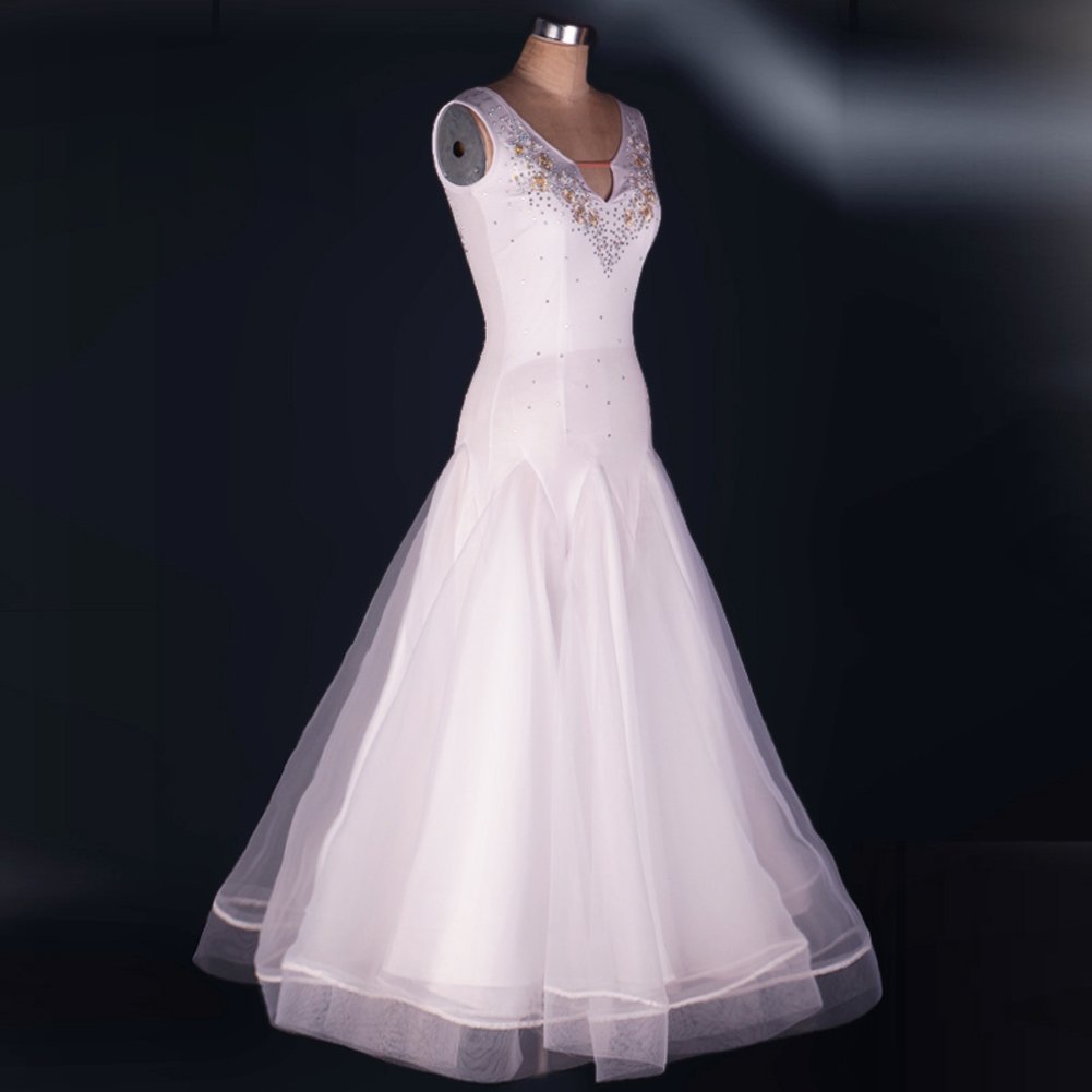 Elegant White XL Women's Modern Waltz Tango Smooth Ballroom Dance Dress - Perfect for Standard Ballroom Competitions & Social Dance Events