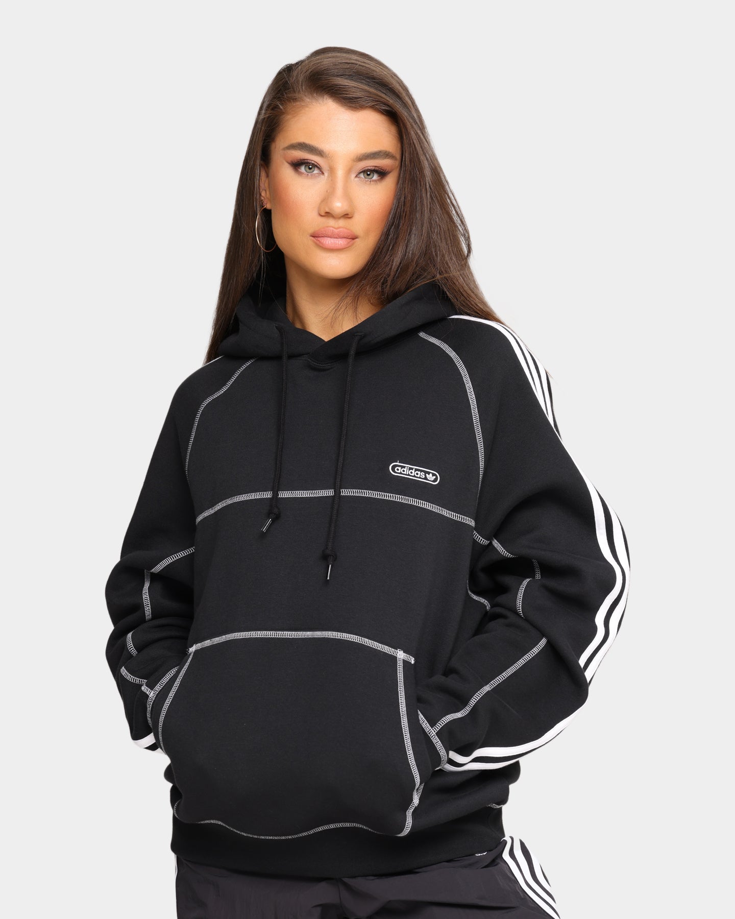 Adidas Contrast Stitch Hoodie Black - Men's Casual Pullover Sweatshirt for Streetwear & Gym Workouts