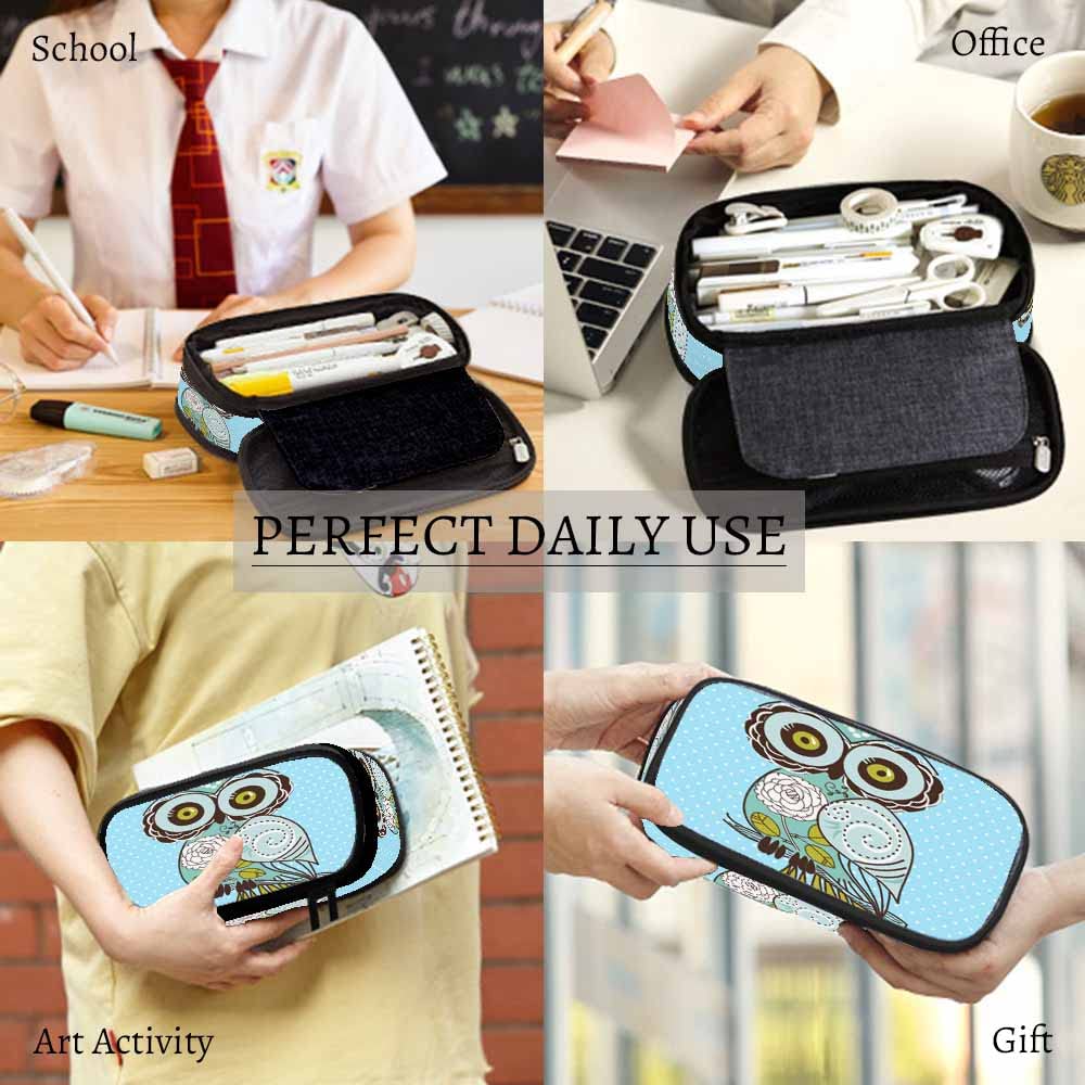 Yekiua Owl Pencil Case - Cute Cartoon Bird Design, Large Capacity Pouch for School, Office & Makeup Storage | Perfect for Students, Artists & Professionals (Blue)