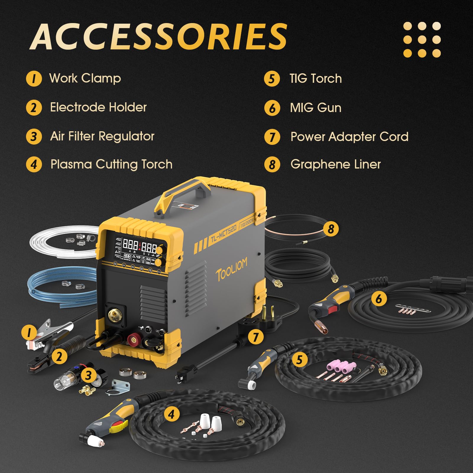 TOOLIOM 5-in-1 MIG TIG Stick Plasma CUT Welding Machine - 110V/220V Dual Voltage Aluminum Welder with Spool Gun Compatibility - Perfect for Home DIY, Auto Repair & Metal Fabrication