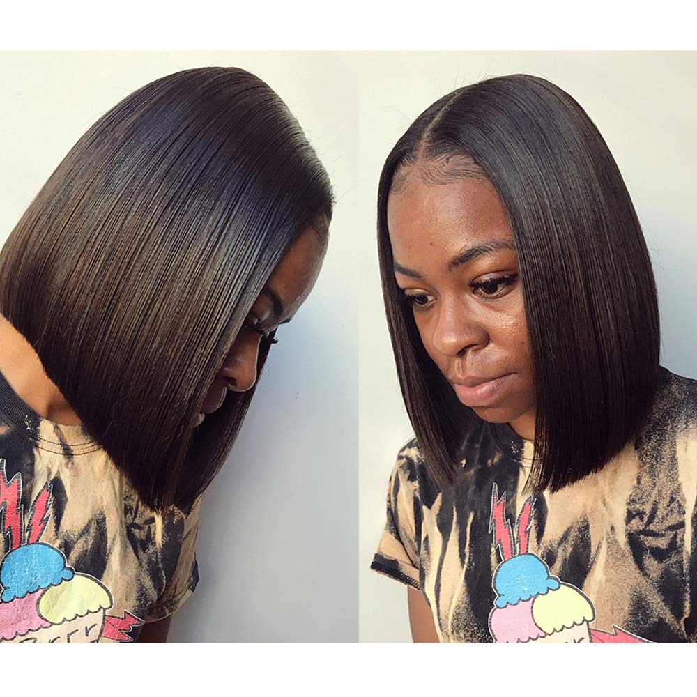 HD Transparent Lace Short Bob Human Hair Wigs - Pre Plucked 13x4 Lace Front Wig with 150% Density Brazilian Remy Hair - Natural Color 10 Inch Bob Cut for Women | Perfect for Daily Wear, Cosplay & Special Occasions