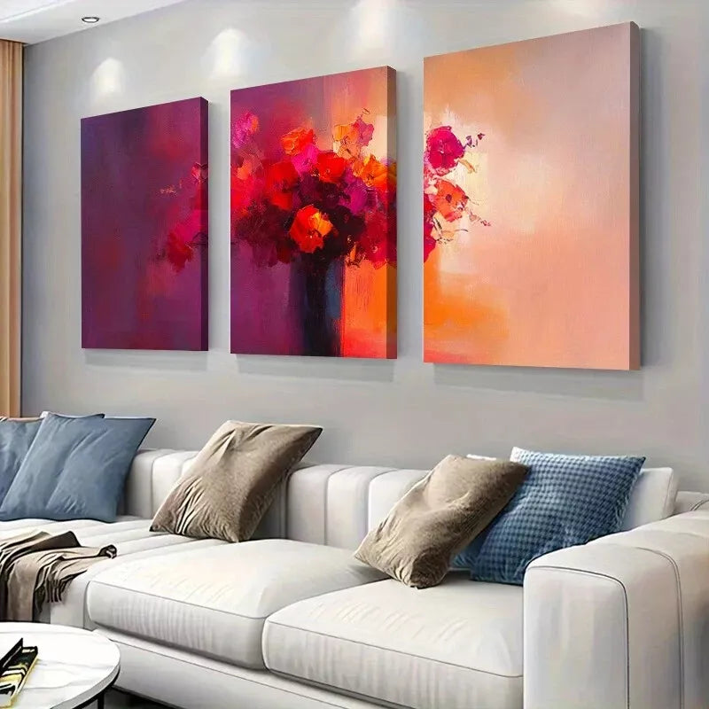 3-Piece Abstract Vibrant Red and Orange Blossoms Wall Art Set - Framed Canvas 40x60cm - High Quality Print - 100% Australian Made - Ready to Hang - Perfect for Living Room, Bedroom & Office Decor
