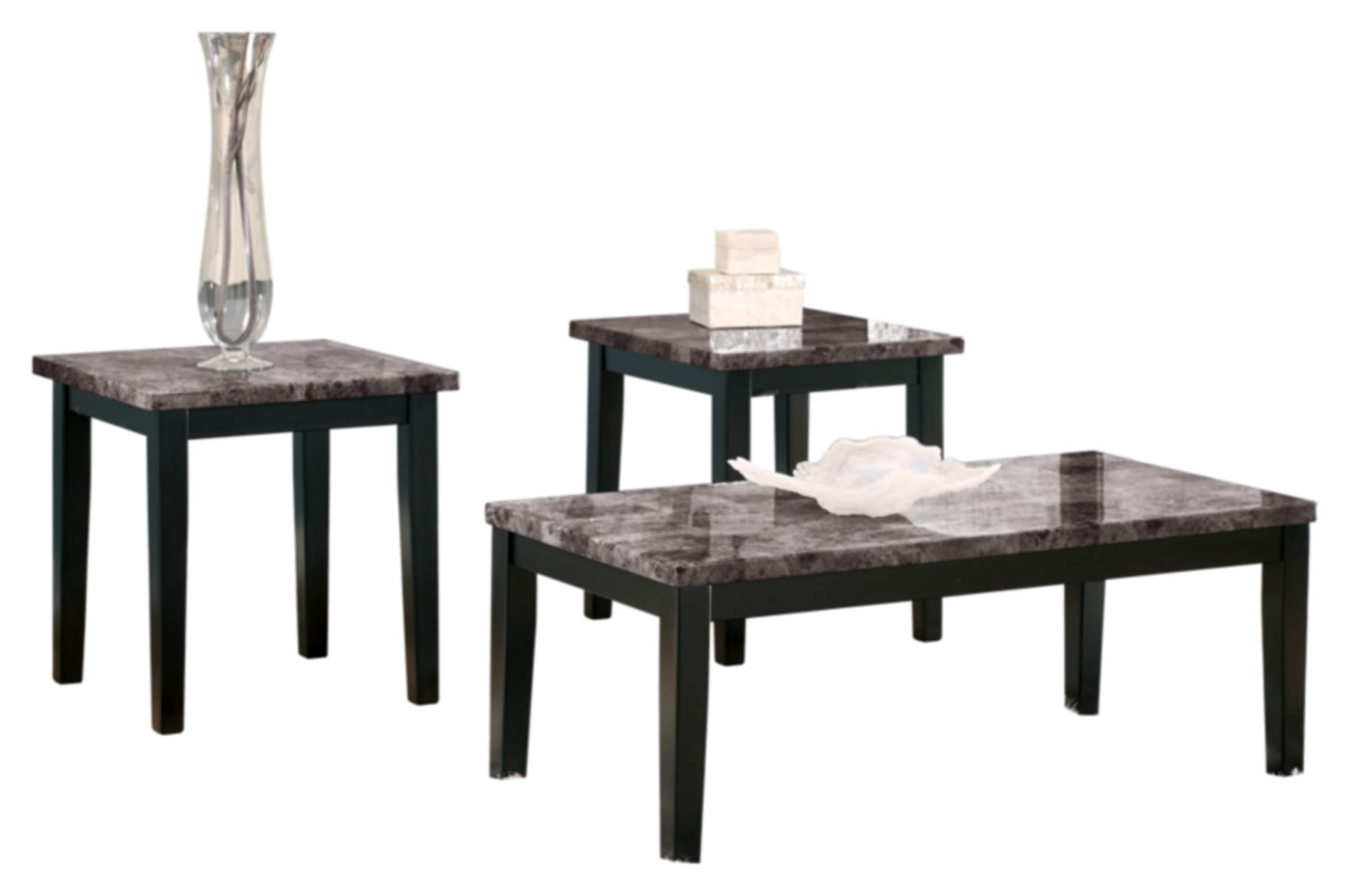 Signature Design by Ashley Maysville 3-Piece Faux Marble Coffee Table Set with 2 End Tables - Black Modern Living Room Furniture for Home Decor & Entertaining