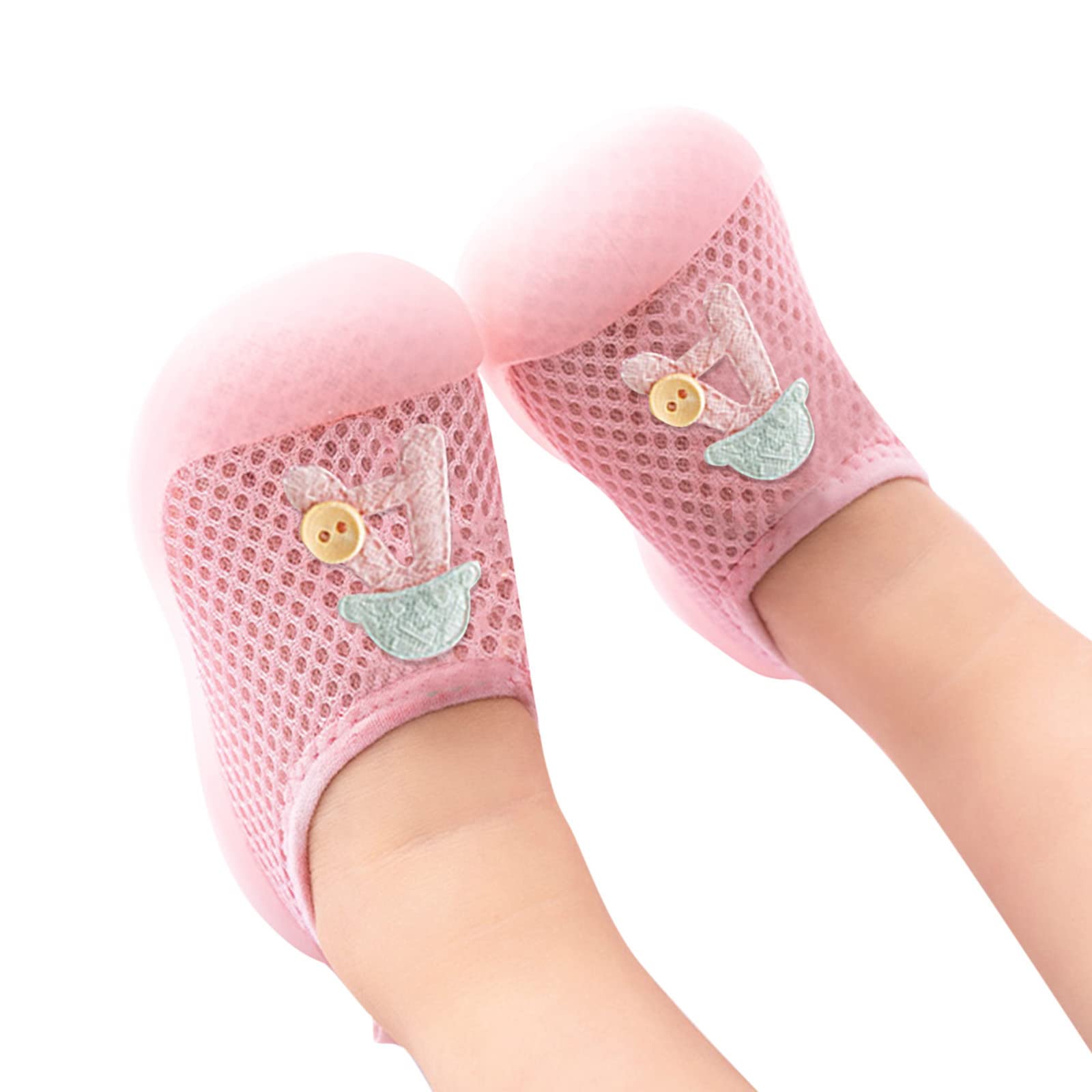 **Non-Slip Baby Toddler Shoes – Breathable Mesh Animal Print Cartoon Socks for Boys & Girls (12-18 Months, Pink) – Soft Prewalker Shoes for Indoor Play & First Steps**
