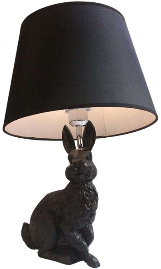 Creative Rabbit LED Table Lamp - E27 Socket 40W with Black Fabric Lampshade, Cartoon Resin Night Light for Bedroom, Living Room, Kids Room & Desk - Perfect for Reading, Decor & Cozy Ambience