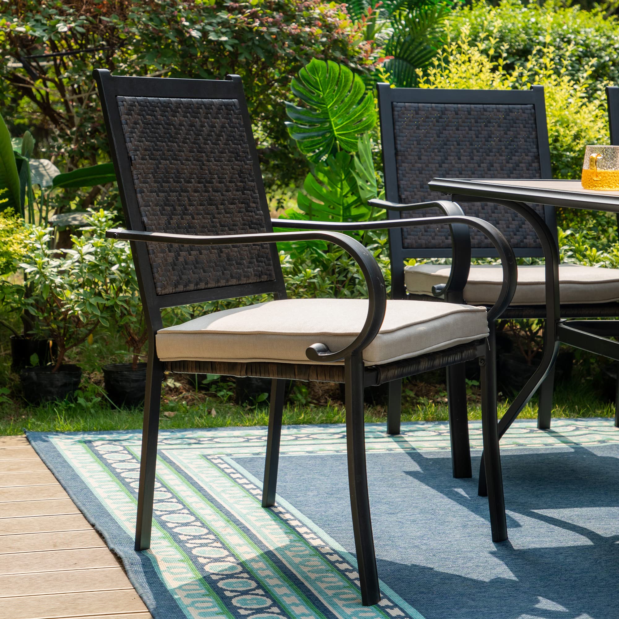 MFSTUDIO 2-Piece Patio Chair Set - All-Weather Wicker Outdoor Dining Chairs with Beige Cushions & Metal Frame, 350lb Weight Capacity, Brown - Perfect for Backyard, Garden, Poolside & Patio Relaxation