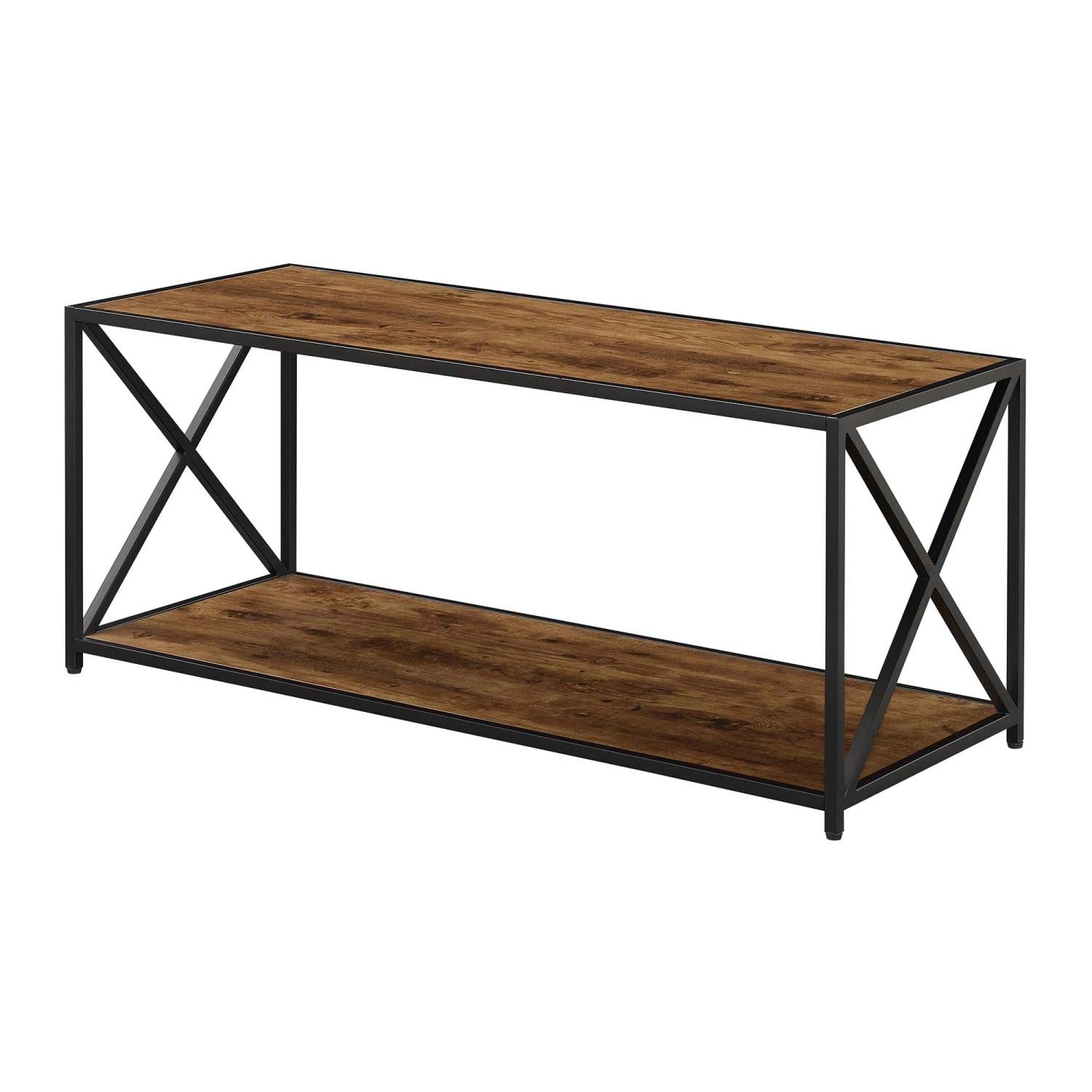 Convenience Concepts Tucson Coffee Table with Shelf - Rustic Barnwood & Black Finish - Perfect for Living Room, Office & Small Spaces