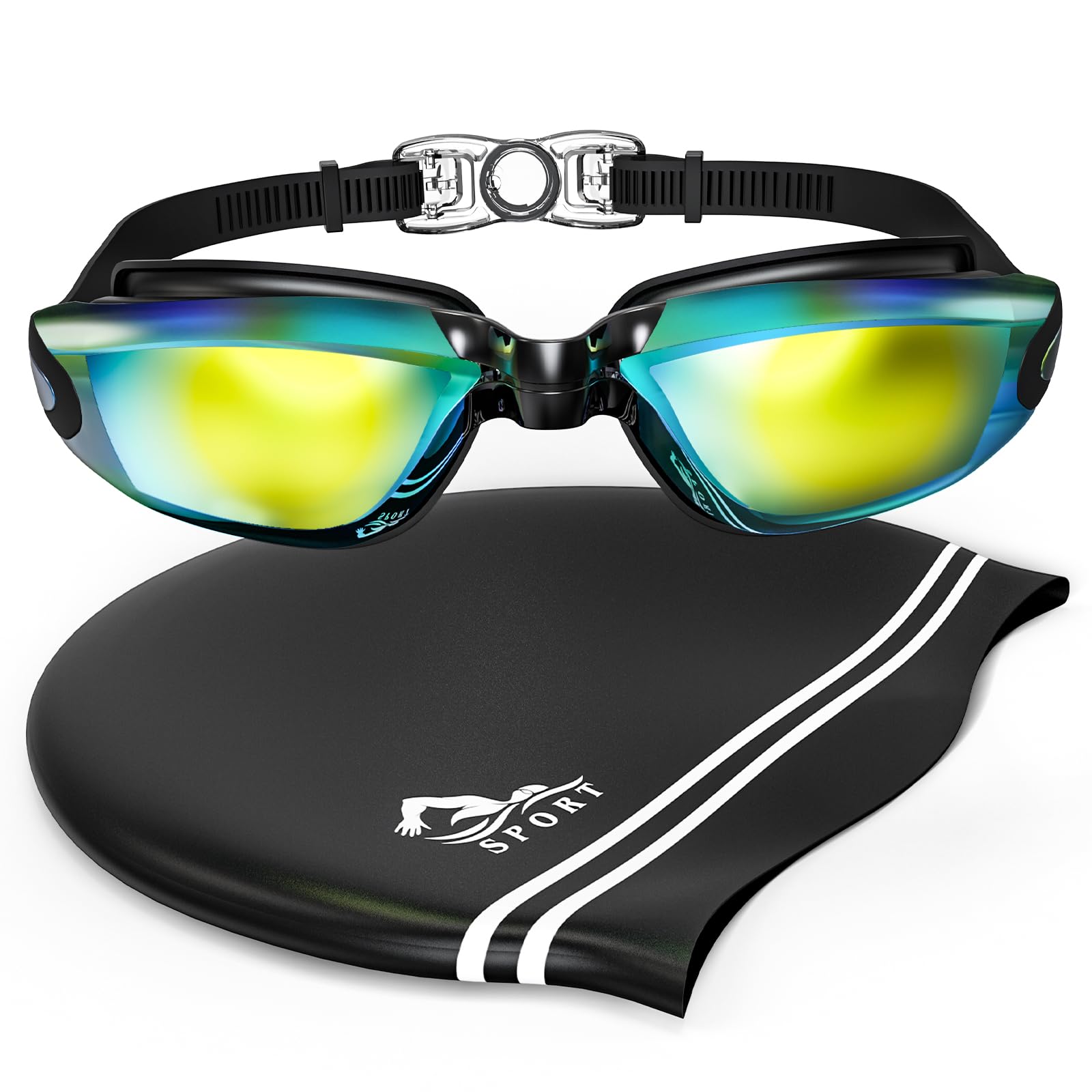 Premium Anti-Fog Swimming Goggles & Silicone Swim Cap Set for Adults - High Stretch Comfort for Men & Women - Ideal for Lap Swimming, Triathlon Training & Water Aerobics