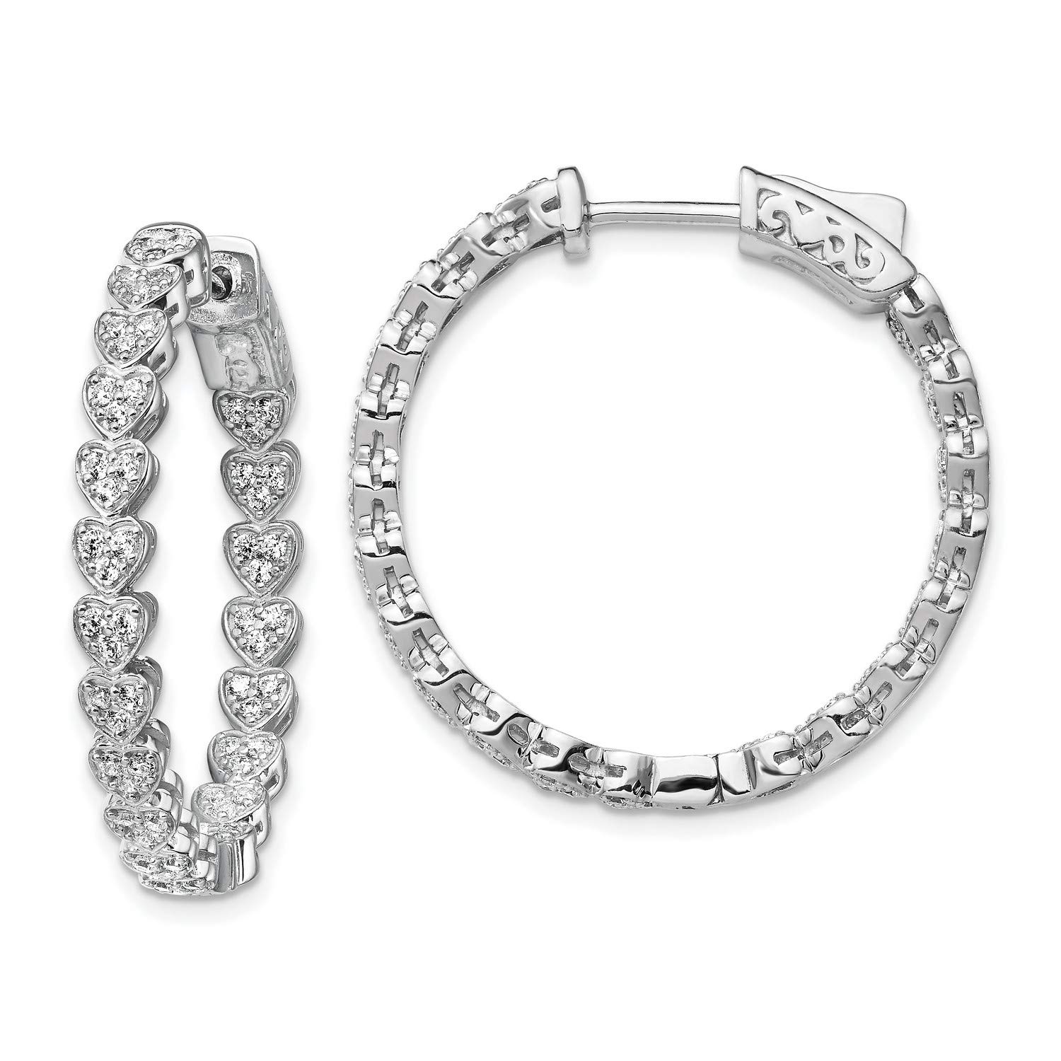 Sterling Silver CZ Heart Hoop Earrings - 1.3 Inch Round Cubic Zirconia Dangle Earrings for Women, Valentine's Day Gift, Anniversary Jewelry, Everyday Wear