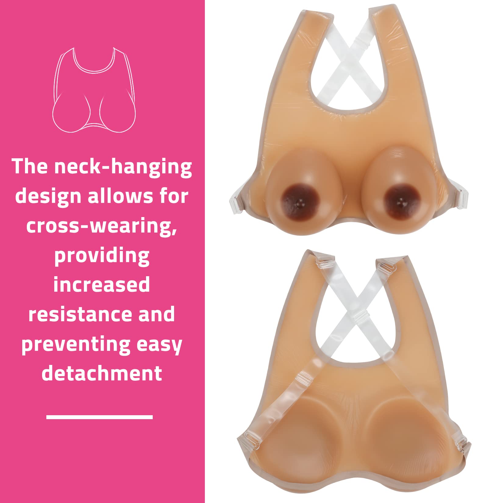 Vollence Silicone Breast Strap - Realistic Artificial Breast Forms with Nipple for Transgender & Mastectomy - Comfortable Fake Breast Shapes & Silicone Breast Plates - Perfect for Daily Wear, Cosplay & Gender Affirmation