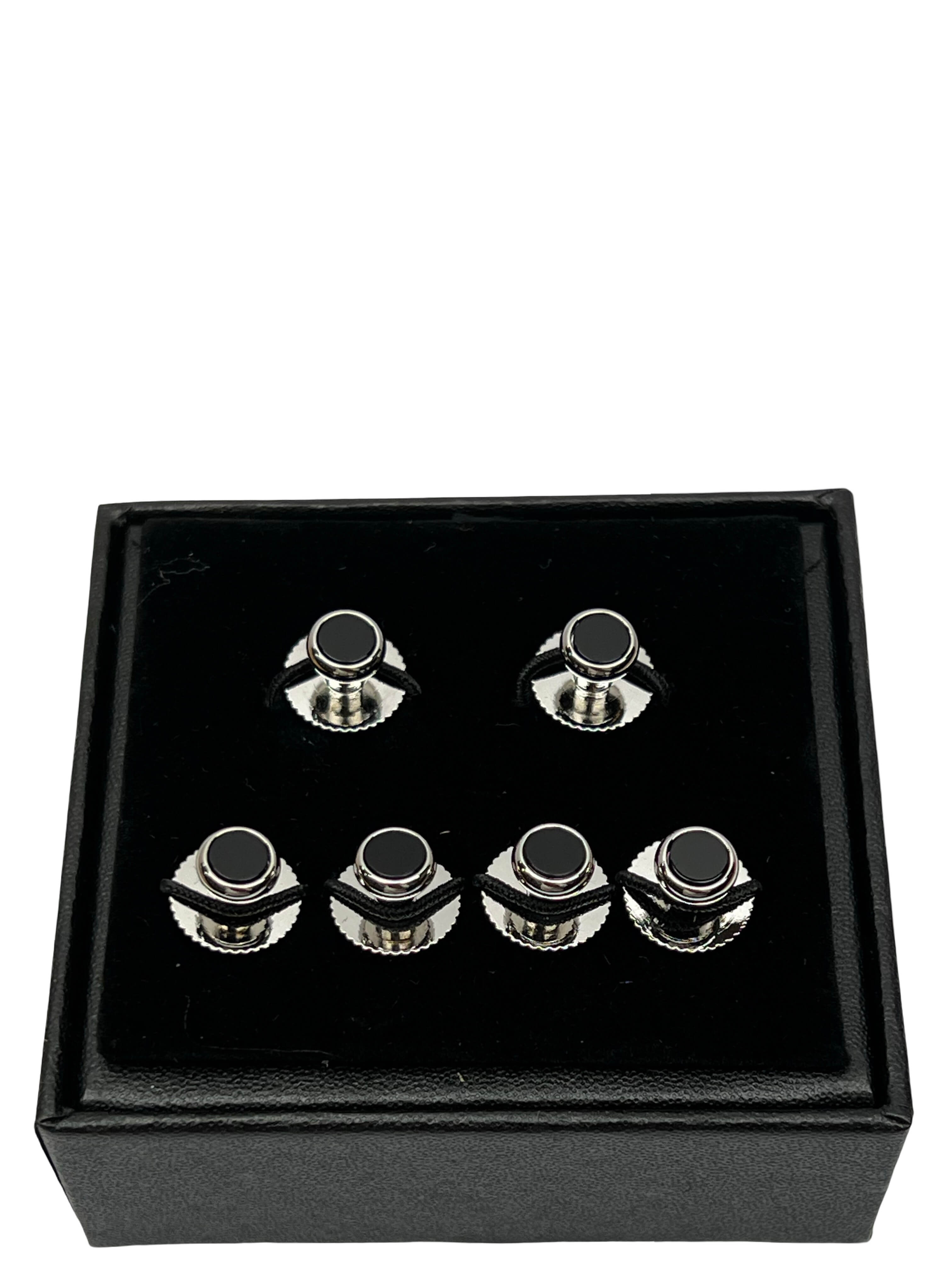 DÉCLIC Onyx (6) Silver Screw Shirt Studs for Men - Elegant Dress Shirt Accessories for Weddings, Formal Events & Business Attire
