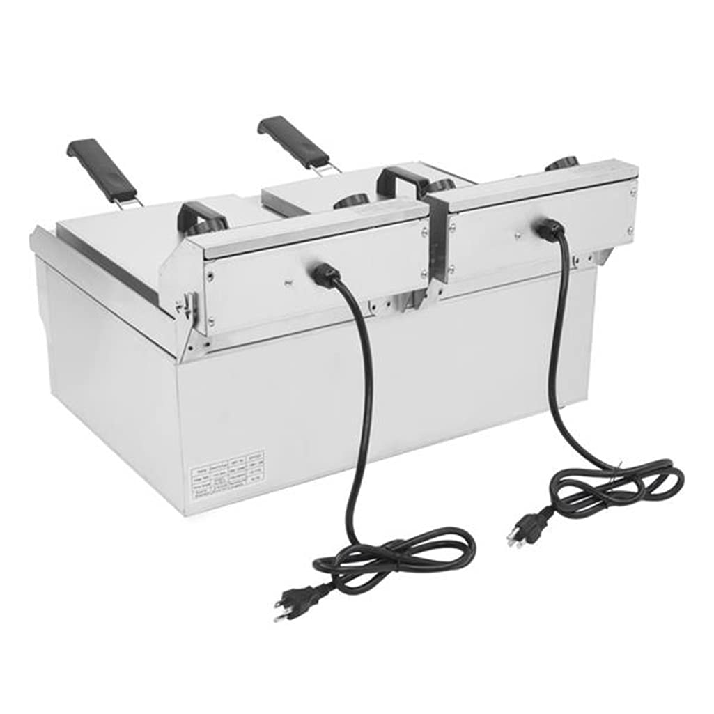 Commercial Stainless Steel Double Tank Electric Deep Fryer - 3400W 110V US Plug, 24.9QT/23.6L Capacity with 2 Baskets - Perfect for Restaurants, Food Trucks & Home Kitchens to Fry French Fries, Onion Rings, Chicken Wings & More