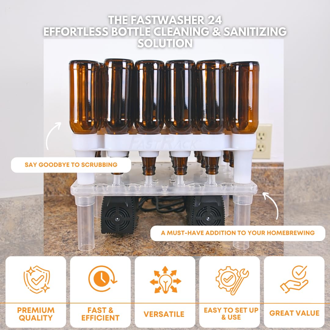 FastWasher24 Beer & Wine Bottle Cleaner - High Pressure Bottle Rinser, Sanitizer System for Home Brewing | Easy Assembly | Perfect for Homebrewers, Winemakers & Craft Beer Enthusiasts | Use for Cleaning, Sanitizing & Reusing Bottles