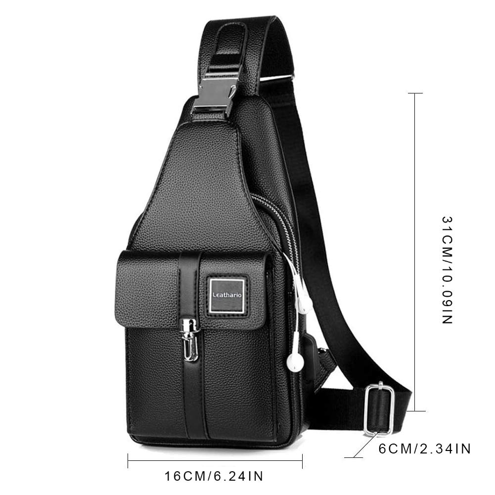 Leathario Men's Genuine Leather Sling Bag - Crossbody Chest Shoulder Bag for Travel, Work & Daily Use - Multipurpose Casual Messenger Bag for Men