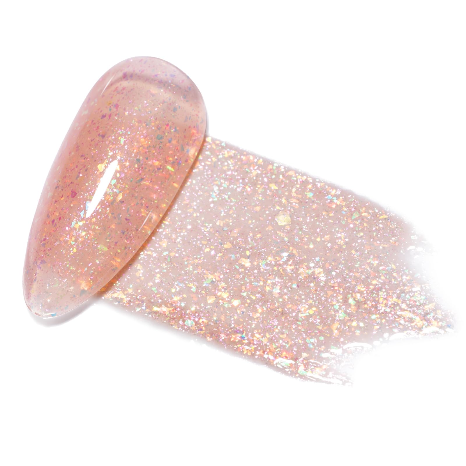 AILLSA Glitter Iridescent Gel Nail Polish - Coral Pink Sparkle Jelly Gel with Holographic Foil Effect, Translucent UV/LED Soak Off Polish for DIY Nails (0.27 Fl Oz) - Perfect for Nail Salon, Home Manicure, Holiday Gifts & Special Occasions