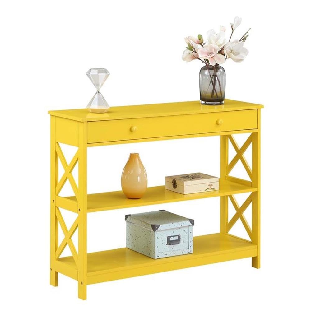 Pemberly Row Transitional One-Drawer Console Table with Shelves - Yellow Wooden Entryway Table for Hallway, Living Room & Foyer Decor