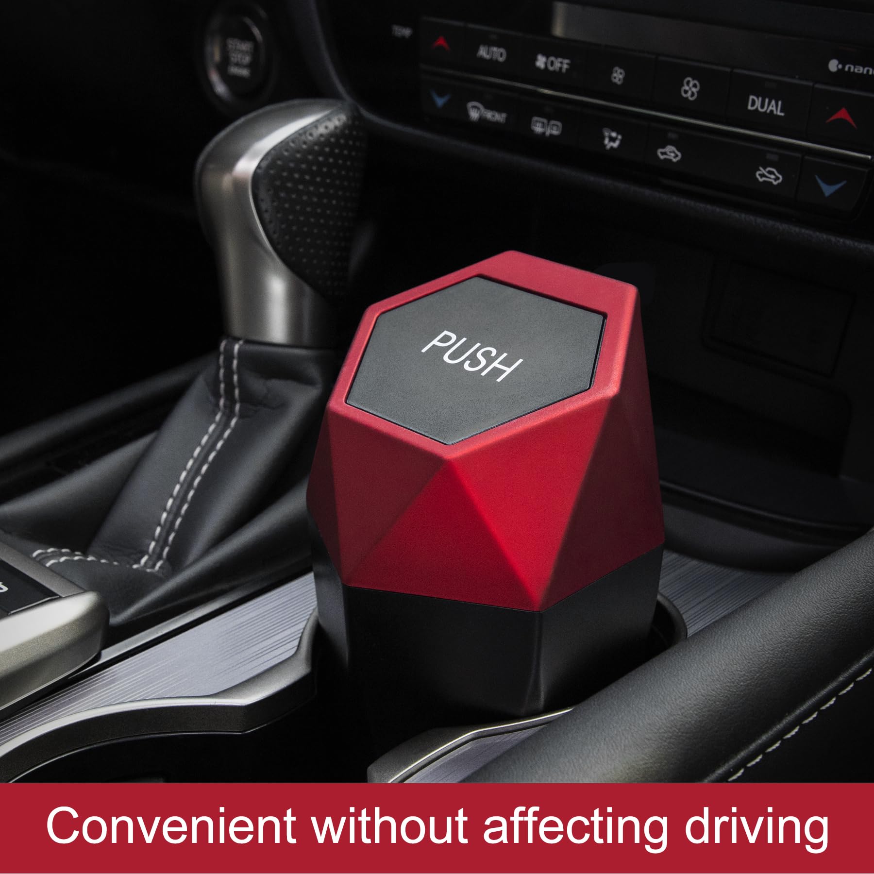 LivTee Diamond Design Car Trash Can with Lid - Small Automatic Portable Trash Bin with 4 Car Purse Hooks - Interior Car Accessories for Women & Men (Red) - Perfect for Road Trips, Commuting & Keeping Your Vehicle Clean