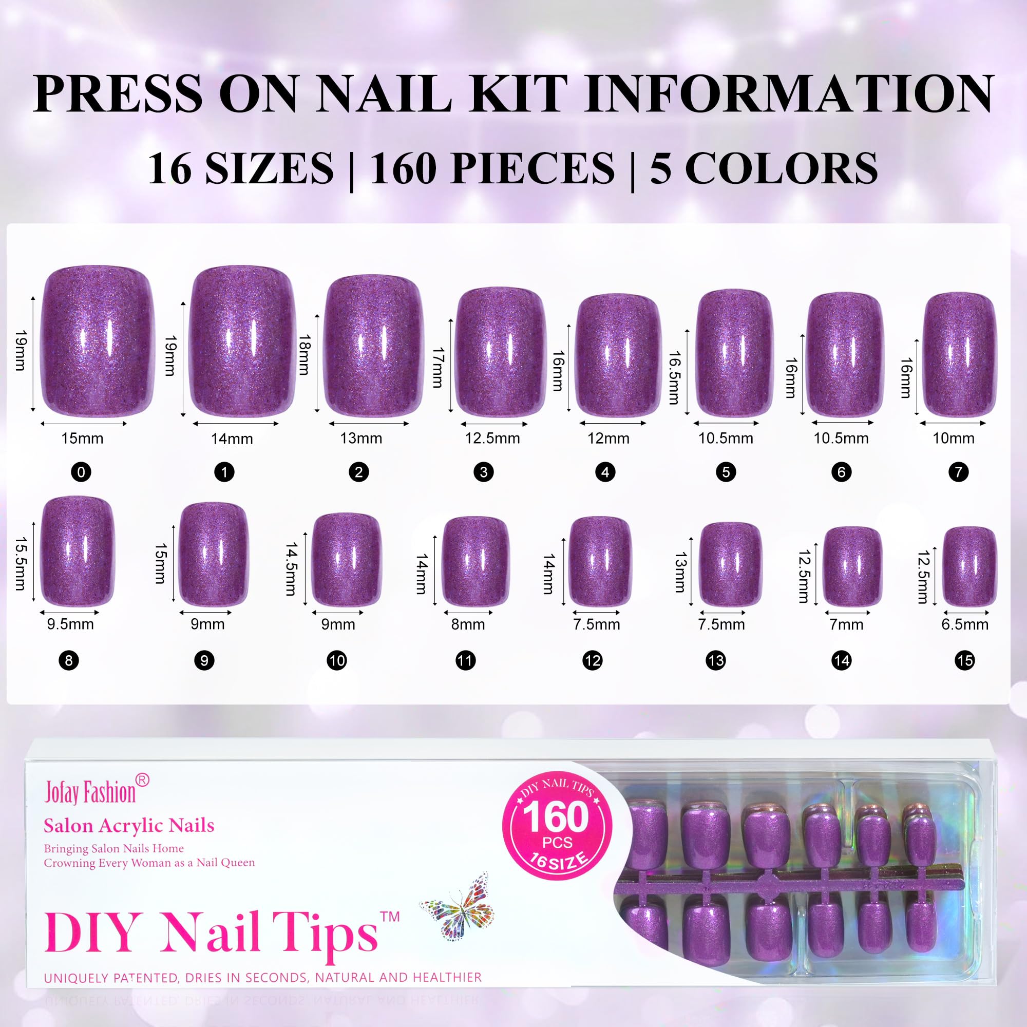 Jofay Fashion 160Pcs Short Press on Nails - 5 Styles Almond Shaped Gel Fake Nails, Reusable Glossy Acrylic False Nails with Glue for Women (Meteorite Series) | Perfect for Valentine's Day, Parties, Weddings & Everyday Wear