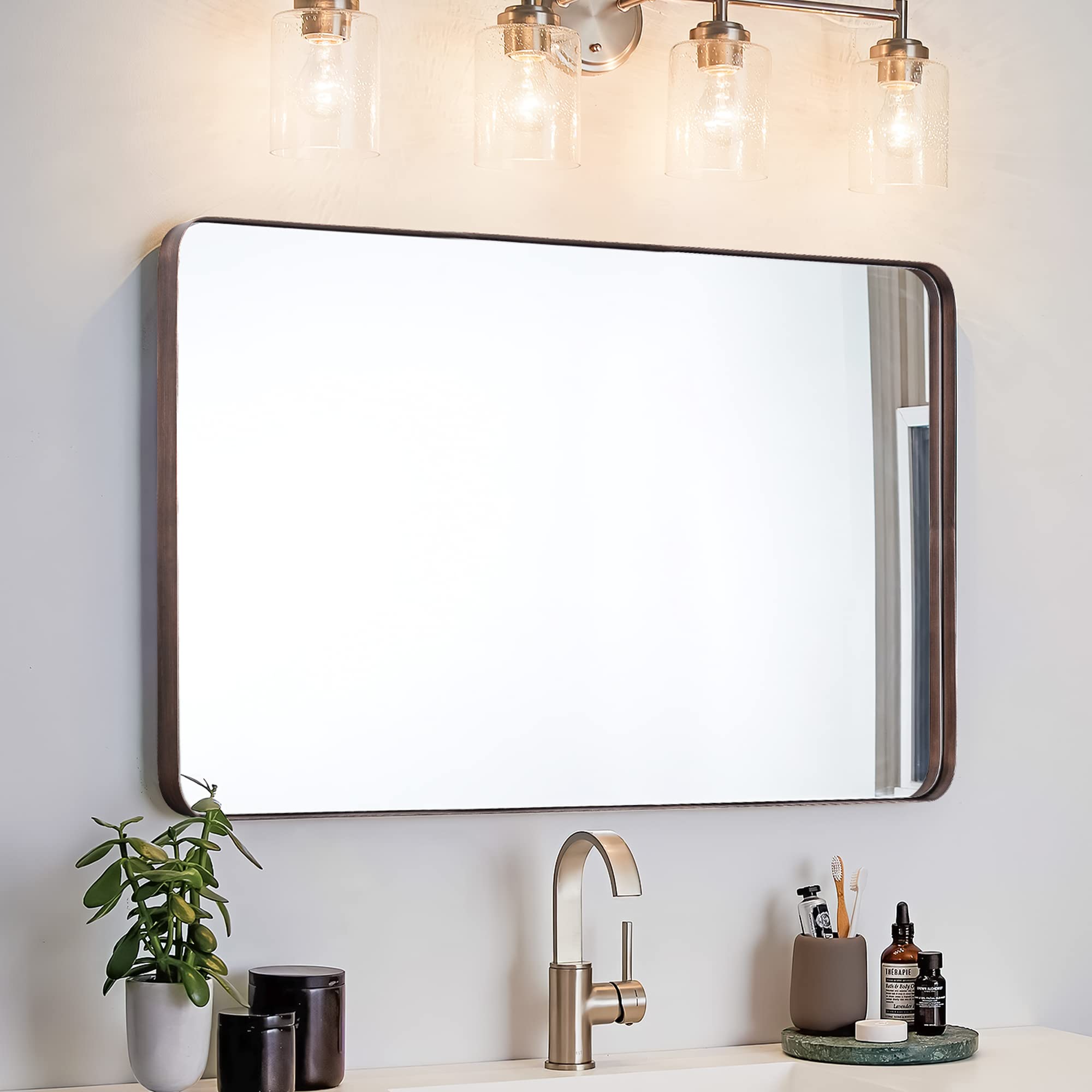 Clavie Bronze Bathroom Mirror 24x36 Inch - Modern Rectangle Wall Mirror for Vanity, Powder Room & Home Decor | Rust-Resistant, Shatterproof Glass