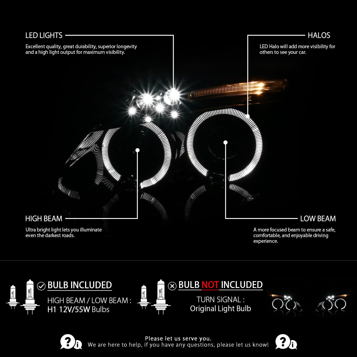 AUTOZENSATION LED Projector Headlights Compatible with 2006-2012 Mitsubishi Eclipse - Left & Right Pair Headlamp Assembly with Halo Eyelid, Glossy Black Housing & Smoke Lens - Upgrade for Night Driving & Custom Car Styling