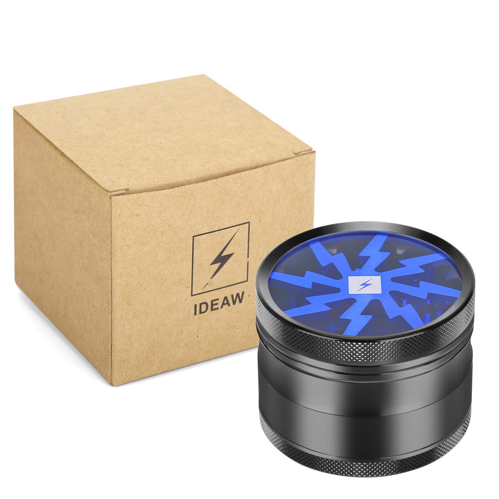 Premium 63mm 4-Layer Blue Herb Grinder with Clear Cover, Magnetic Lid, Pollen Scraper & Sifter - Portable Weed Grinder for Herbs, Spices & Tobacco - Perfect for Home Use, Travel & Outdoor Activities