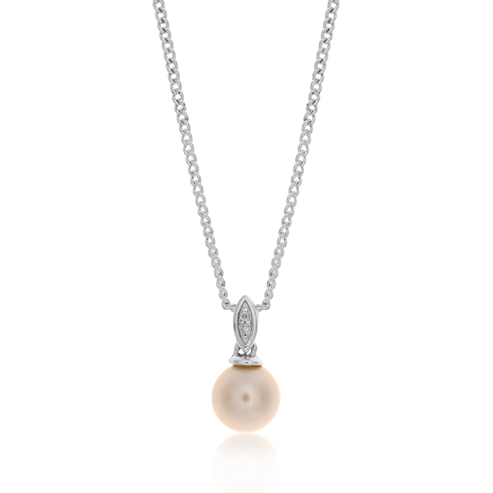 9ct White Gold Pearl & Diamond Pendant Necklace for Women - Elegant Jewelry Gift for Anniversary, Wedding & Special Occasions
