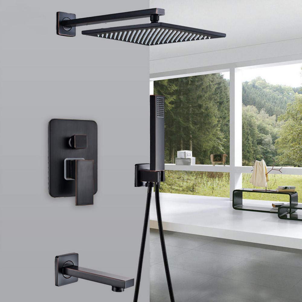 12 Inch Black Bronze Rain Shower Faucet - Wall Mounted Bathtub Shower Mixer Tap with Handheld Showerhead - Modern Bathroom Fixture for Spa-Like Experience | Perfect for Master Bath, Guest Bath & Luxury Hotel Renovations