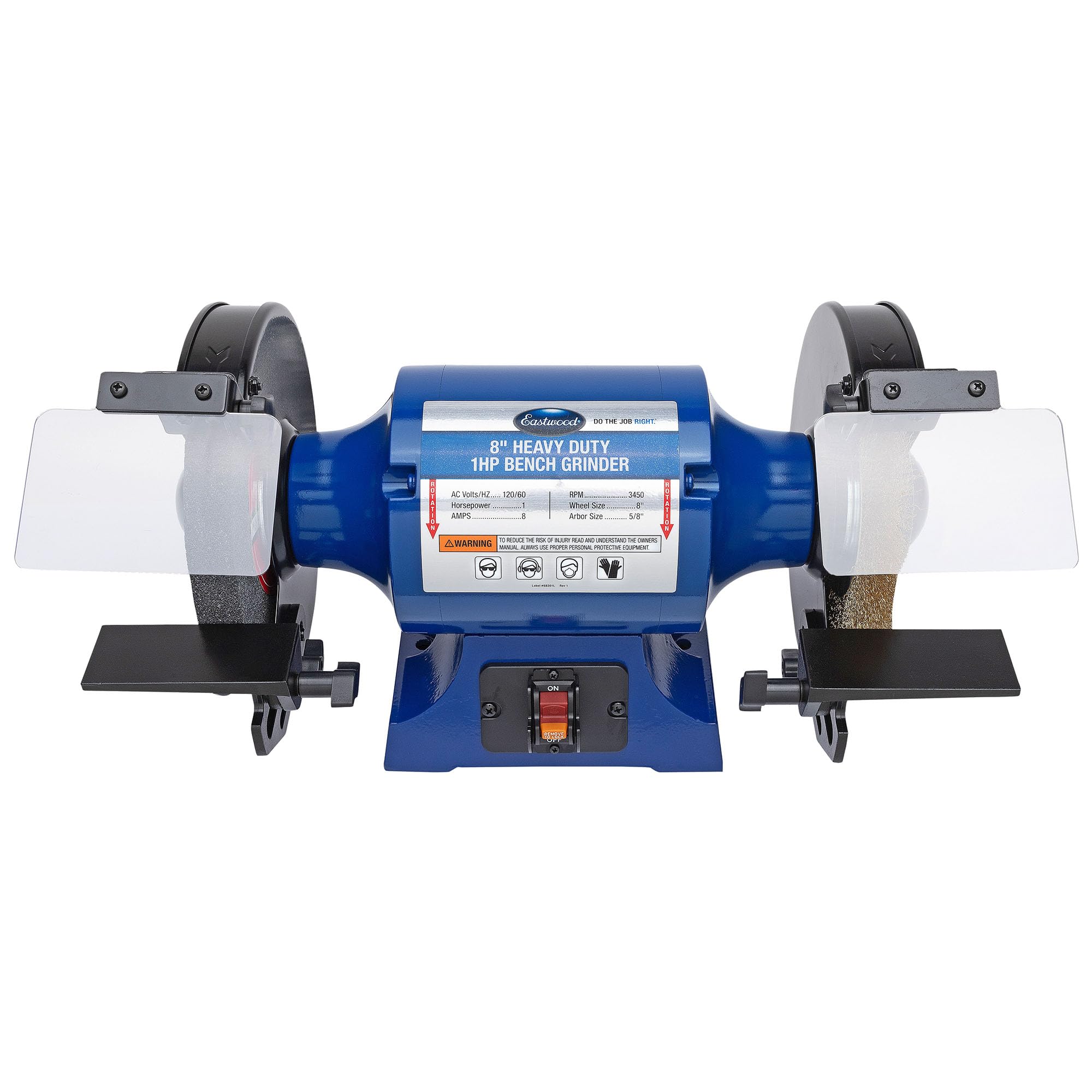 Eastwood 8 Inch Heavy Duty 1HP Bench Grinder - Industrial Grade High Precision Grinding Machine with 3450 RPM Motor | Includes 8