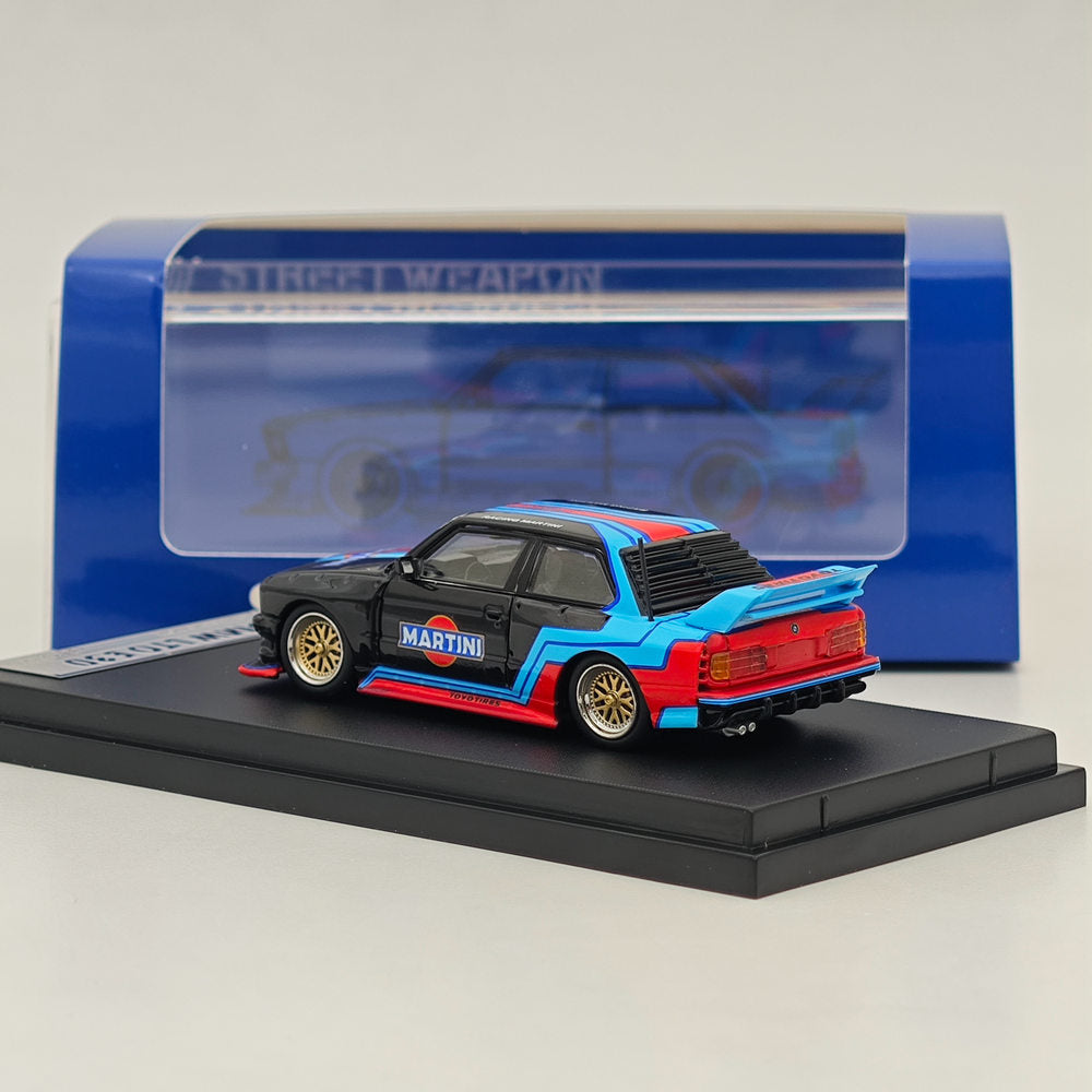 1/64 Scale Street Weapon SW BMW LTO E30 M3 Martini Black Diecast Model Car - Collectible Miniature Vehicle for Display, Racing Enthusiasts & Car Lovers